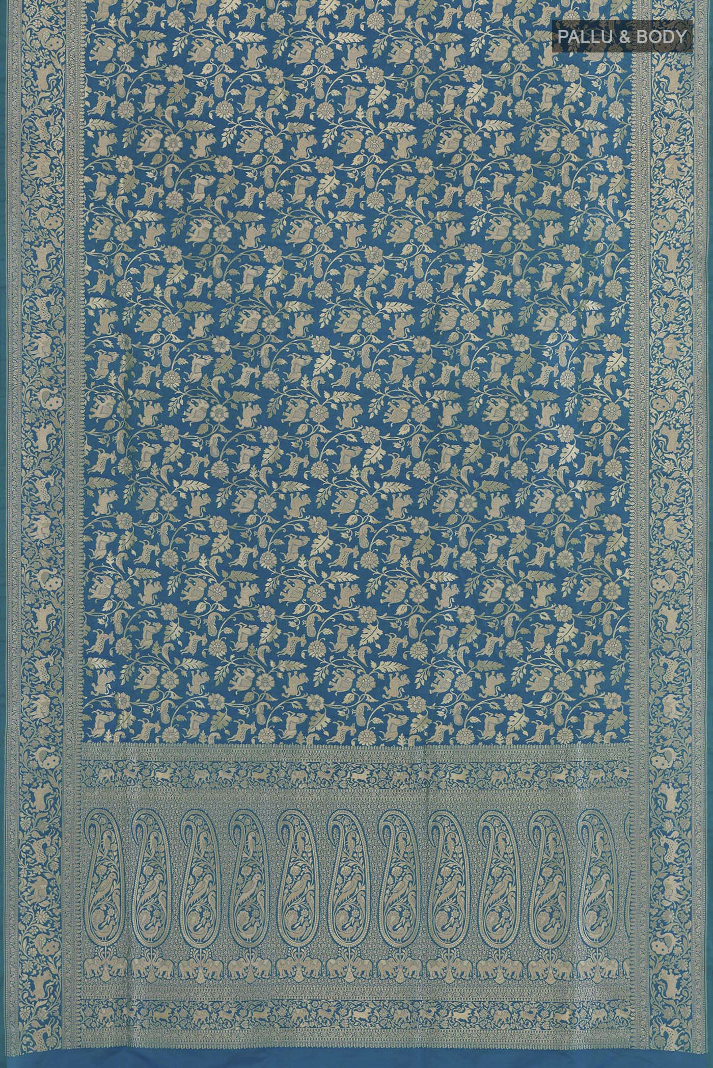 Blue Banarasi Silk Saree - Image 3