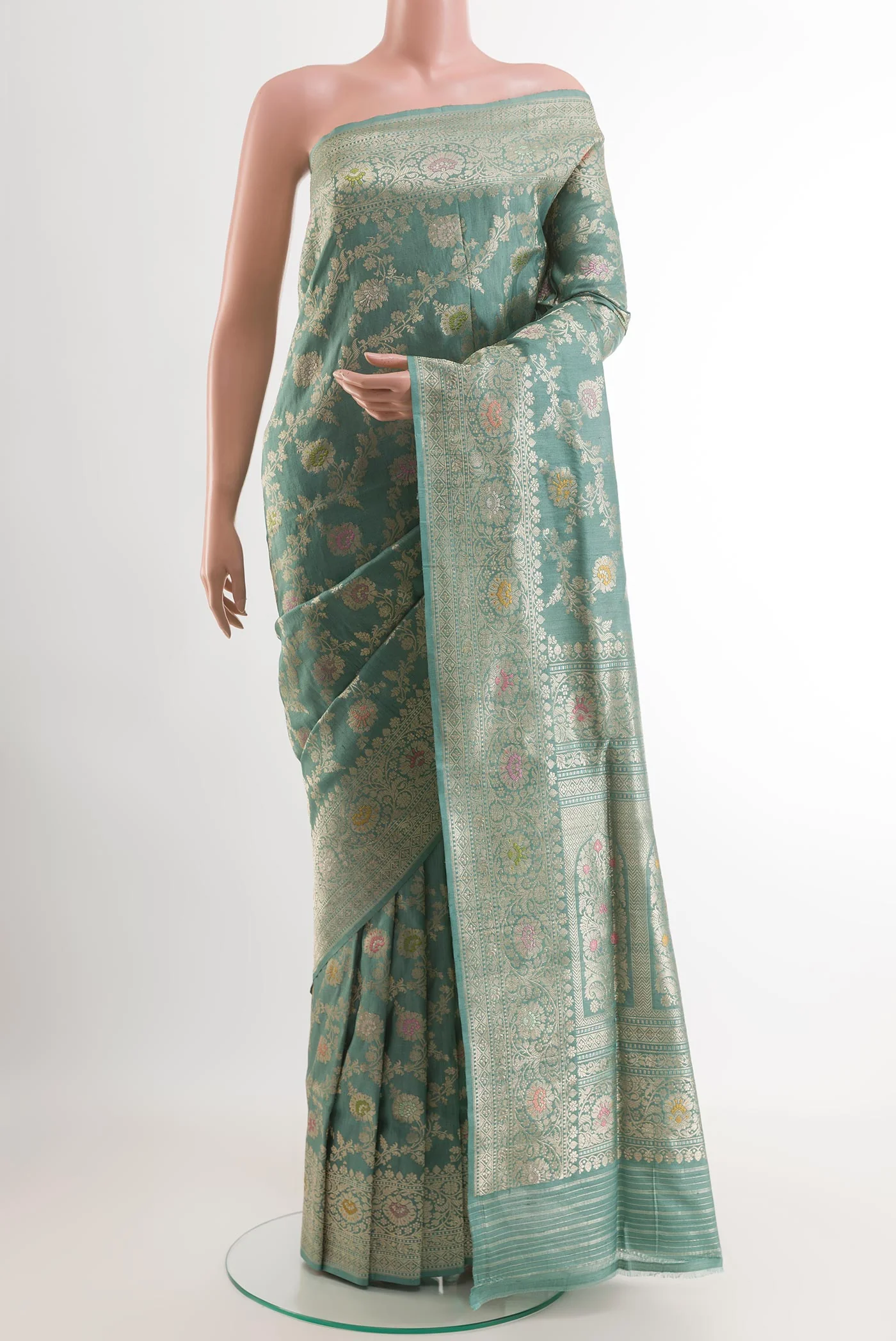 Blue Grey Banarasi Tussar Silk Saree
