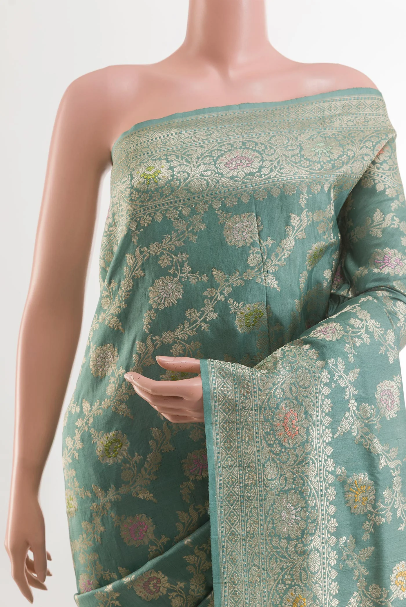 Blue Grey Banarasi Tussar Silk Saree - Image 2