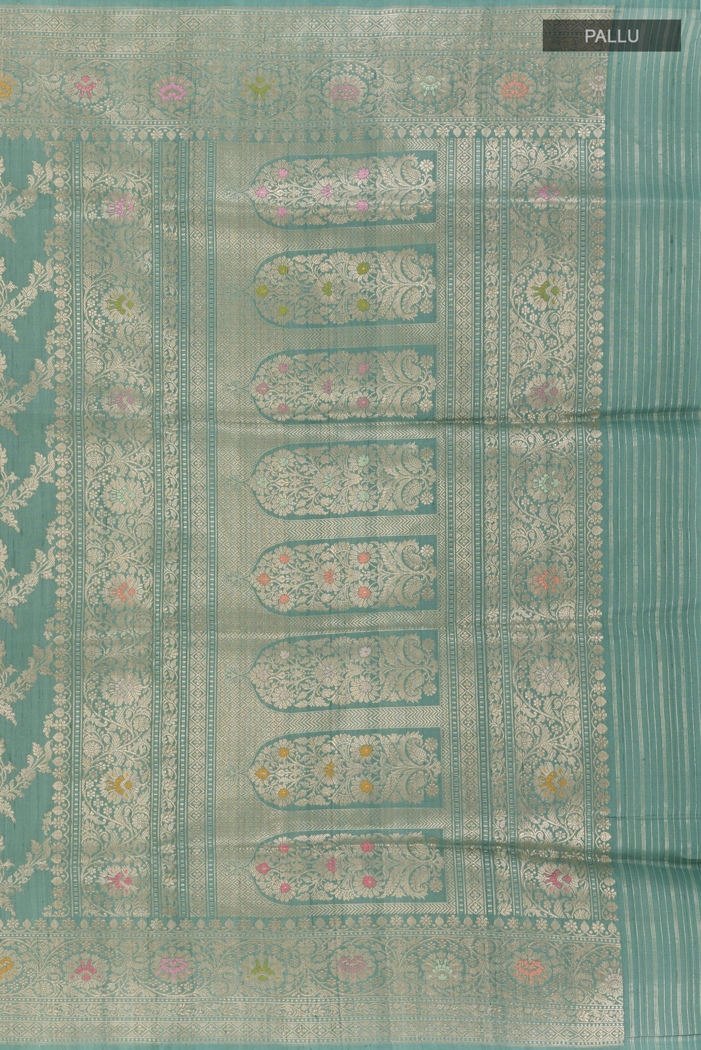 Blue Grey Banarasi Tussar Silk Saree - Image 6