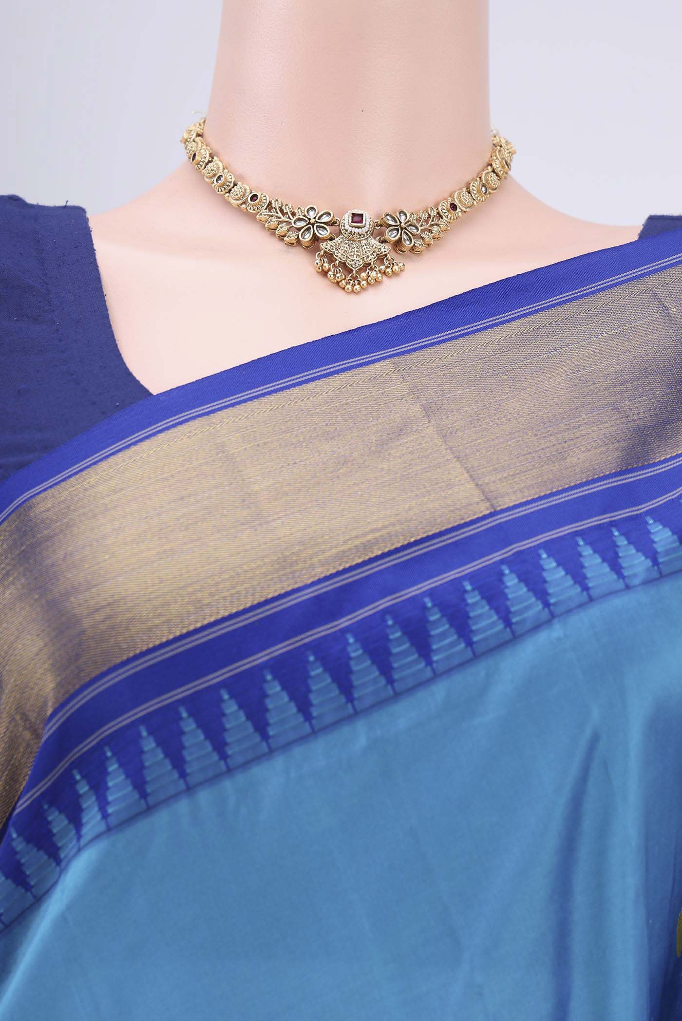 Blue Bangalore Silk Saree - Image 2