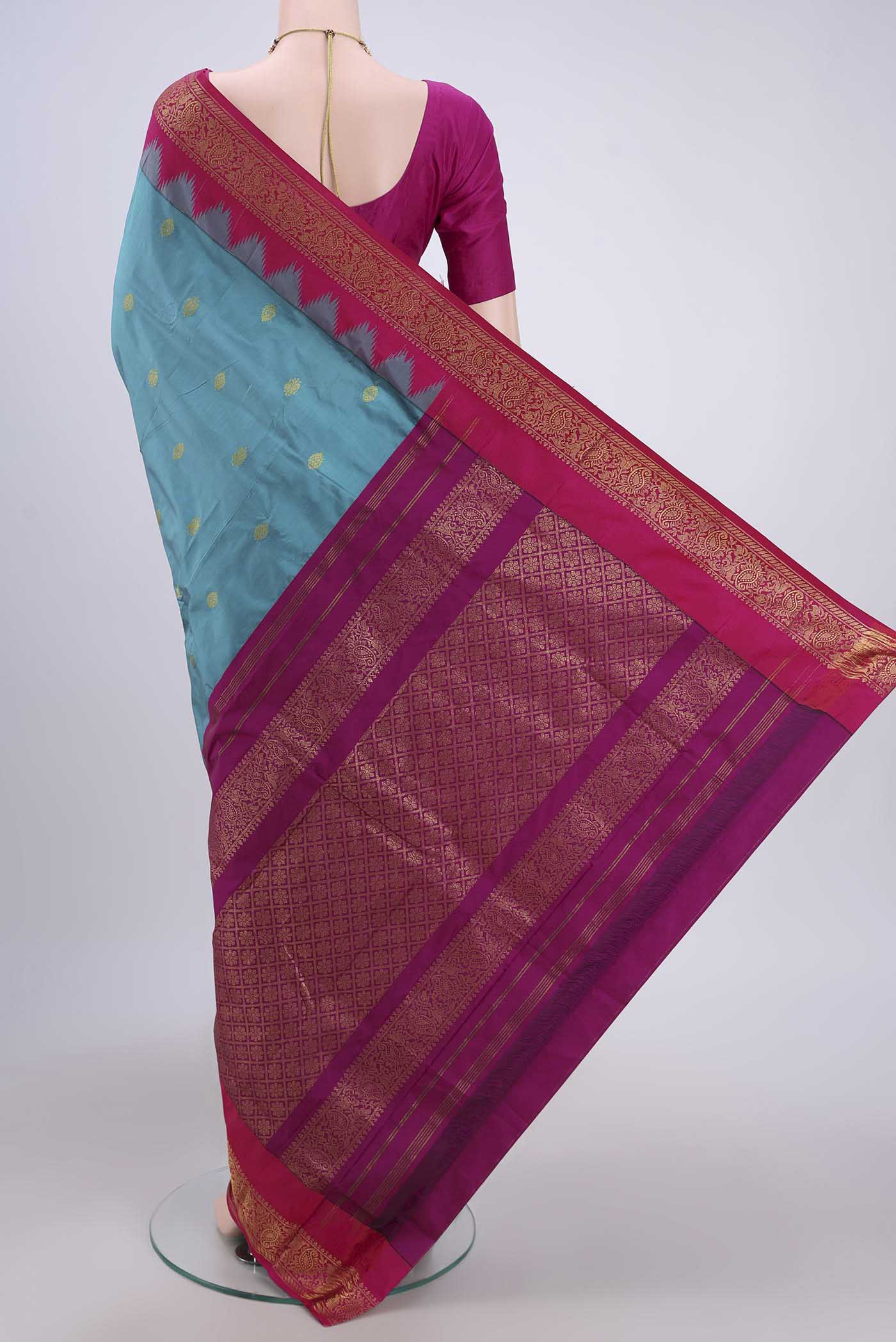 Blue Bangalore Silk Saree - Image 3