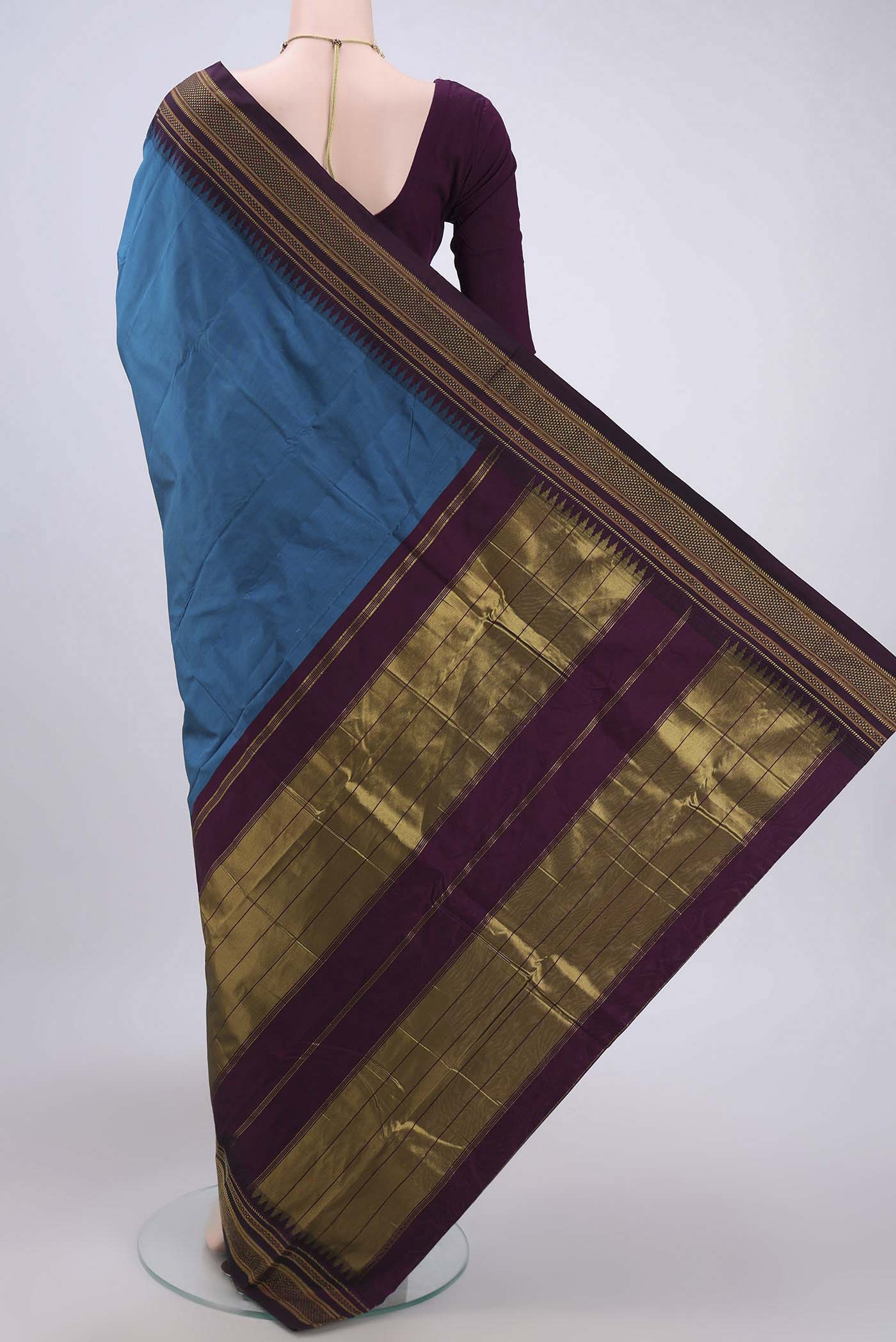Blue Blended Bangalore Silk Saree - Image 3