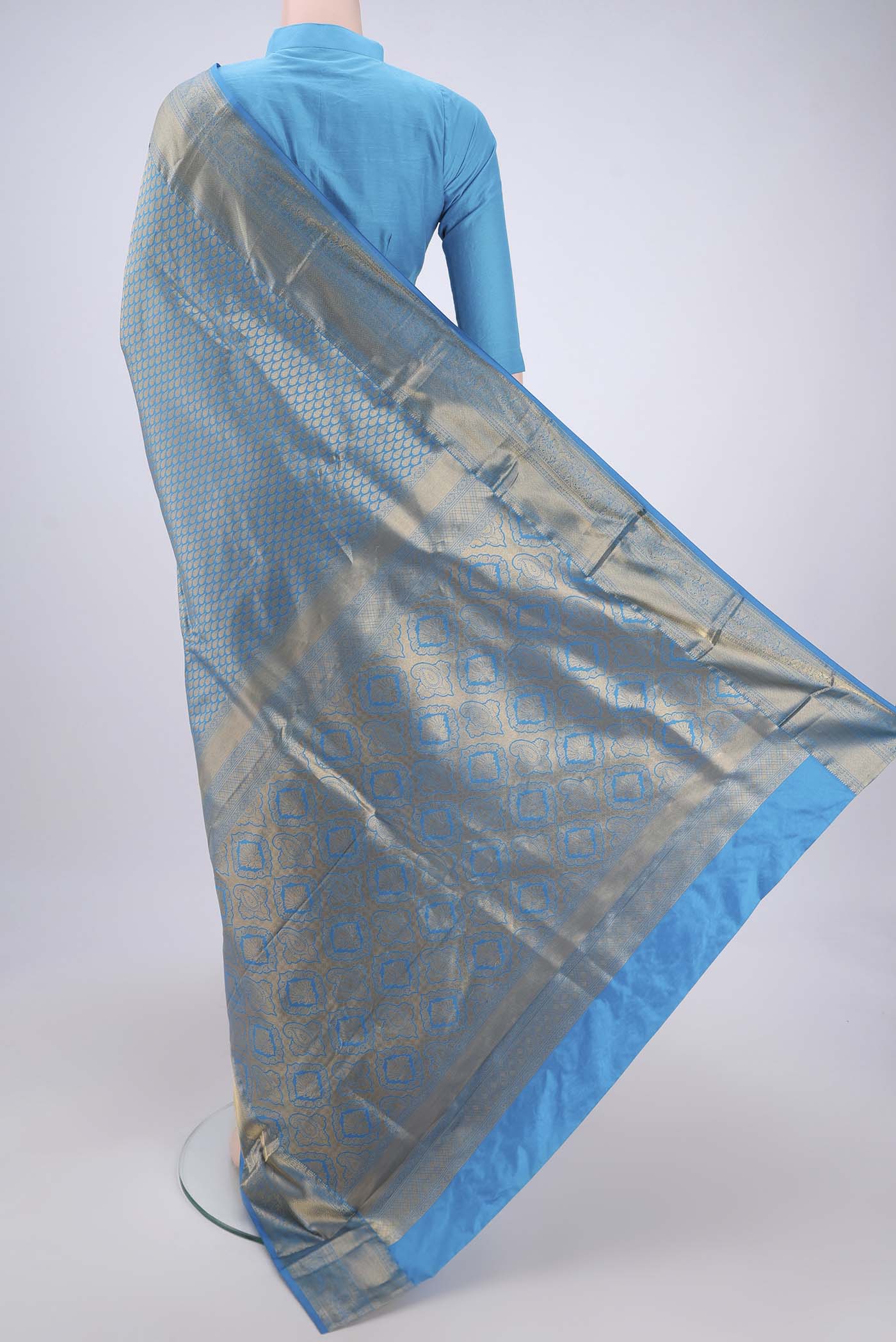 Blue Bangalore Silk Saree - Image 3