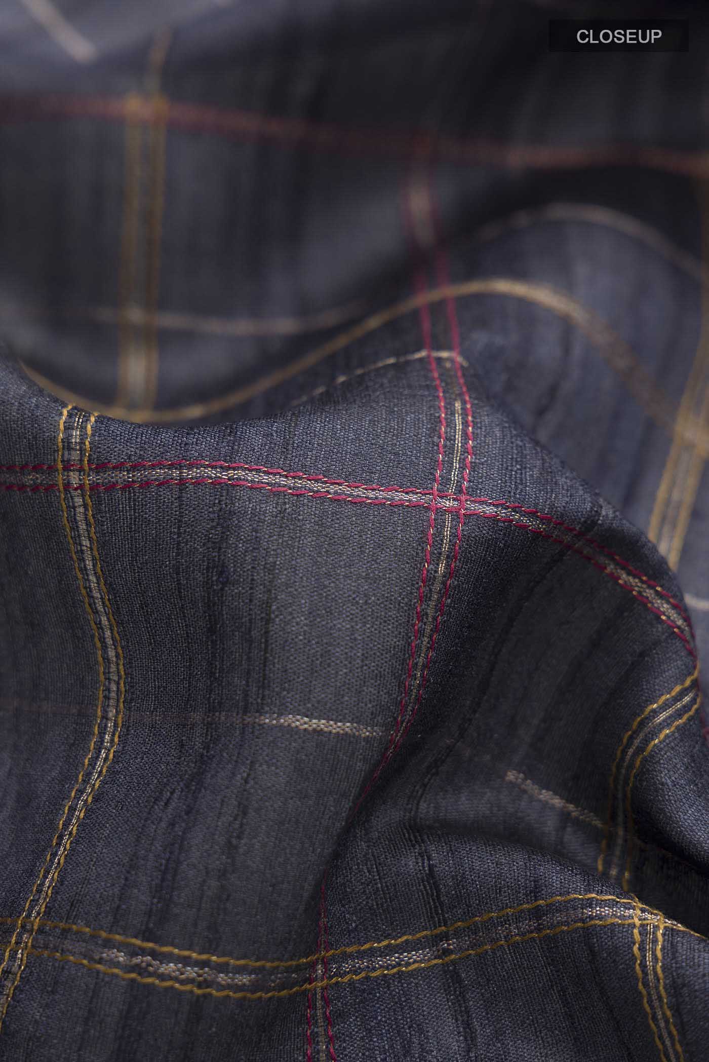 Navy Blue Bhagalpuri Tussar Silk Saree - Image 2