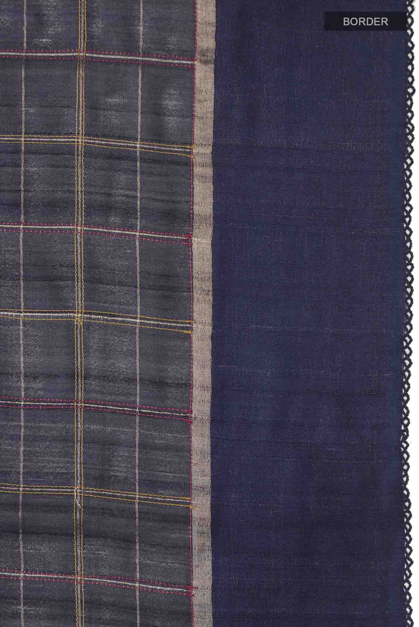 Navy Blue Bhagalpuri Tussar Silk Saree - Image 3