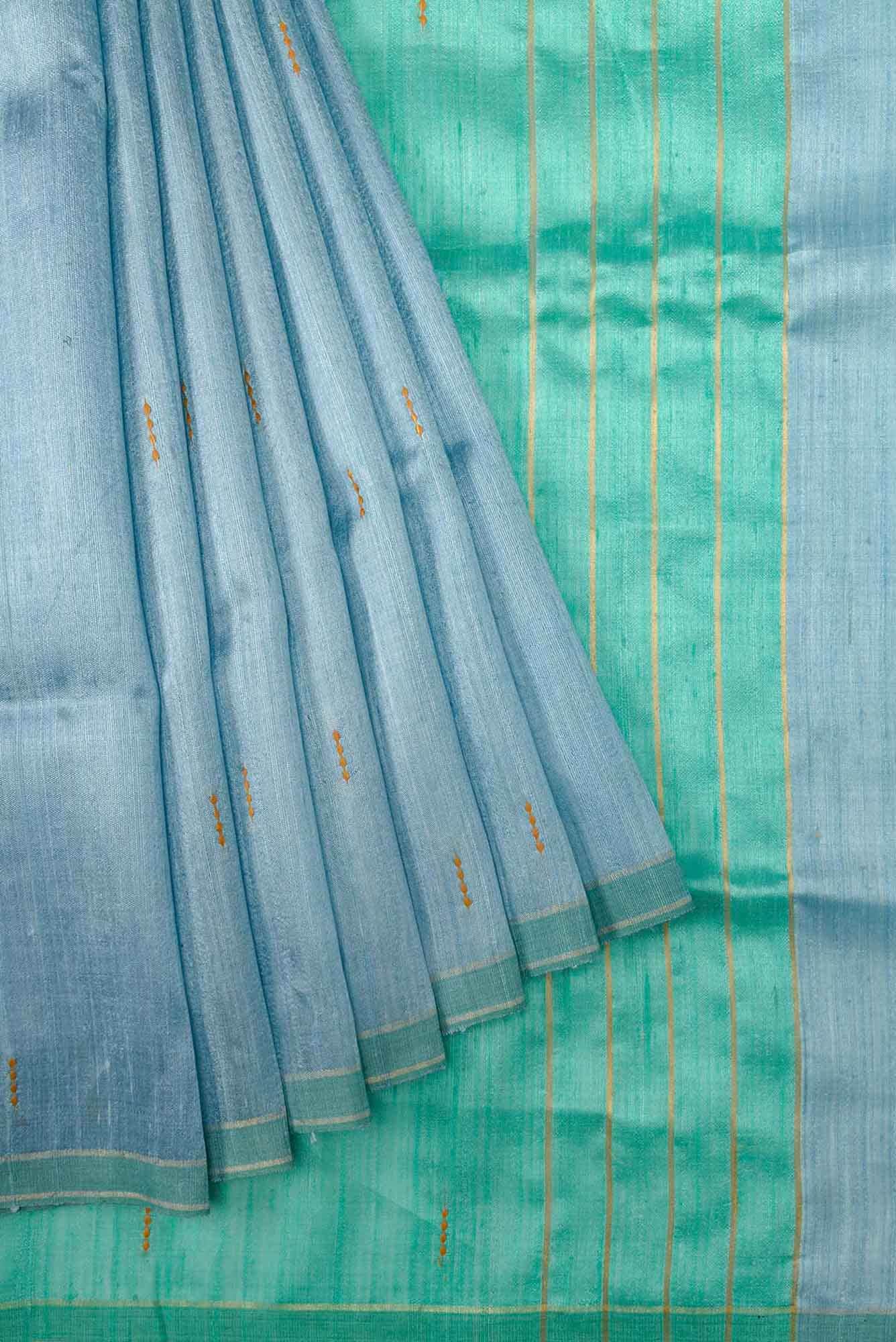 Ridha-Blue Grey Bhagalpuri Tussar Silk Saree - Image 2