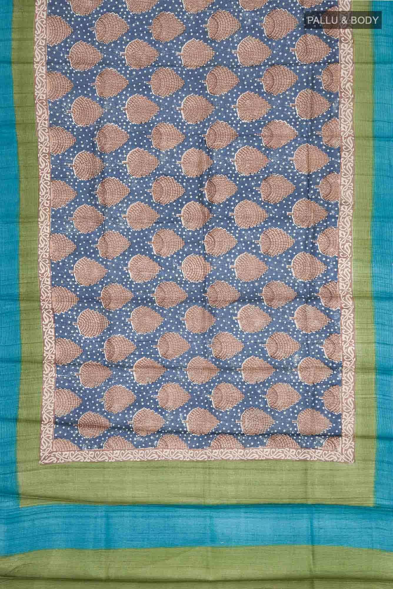 Blue Bhagalpuri Tussar Silk Saree - Image 3
