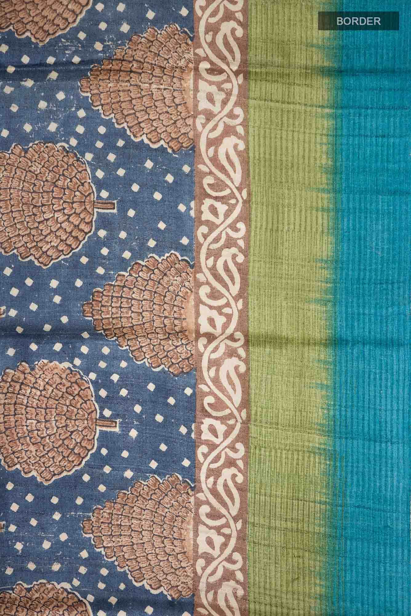 Blue Bhagalpuri Tussar Silk Saree - Image 4