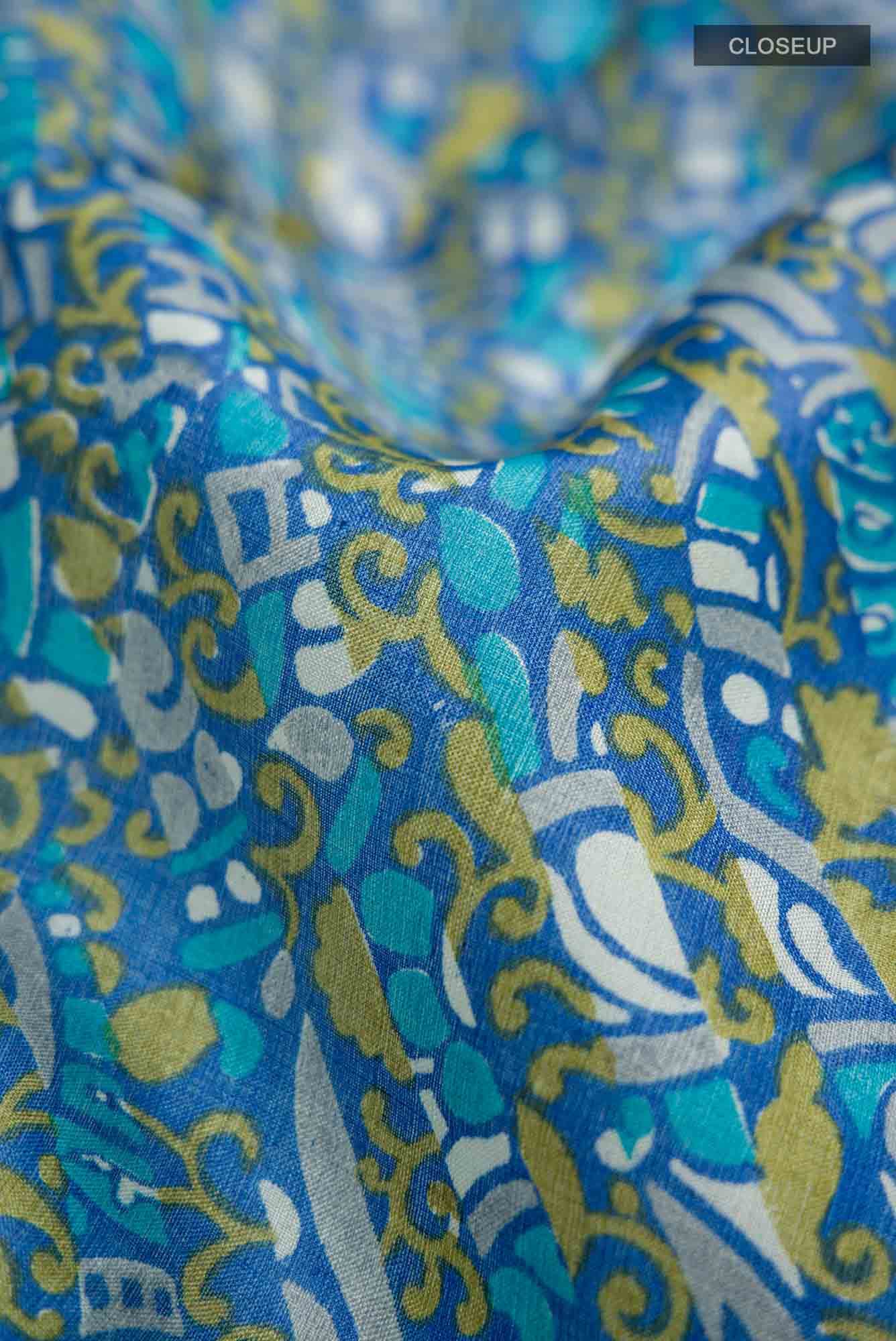 Blue Bhagalpuri Tussar Silk Saree - Image 2
