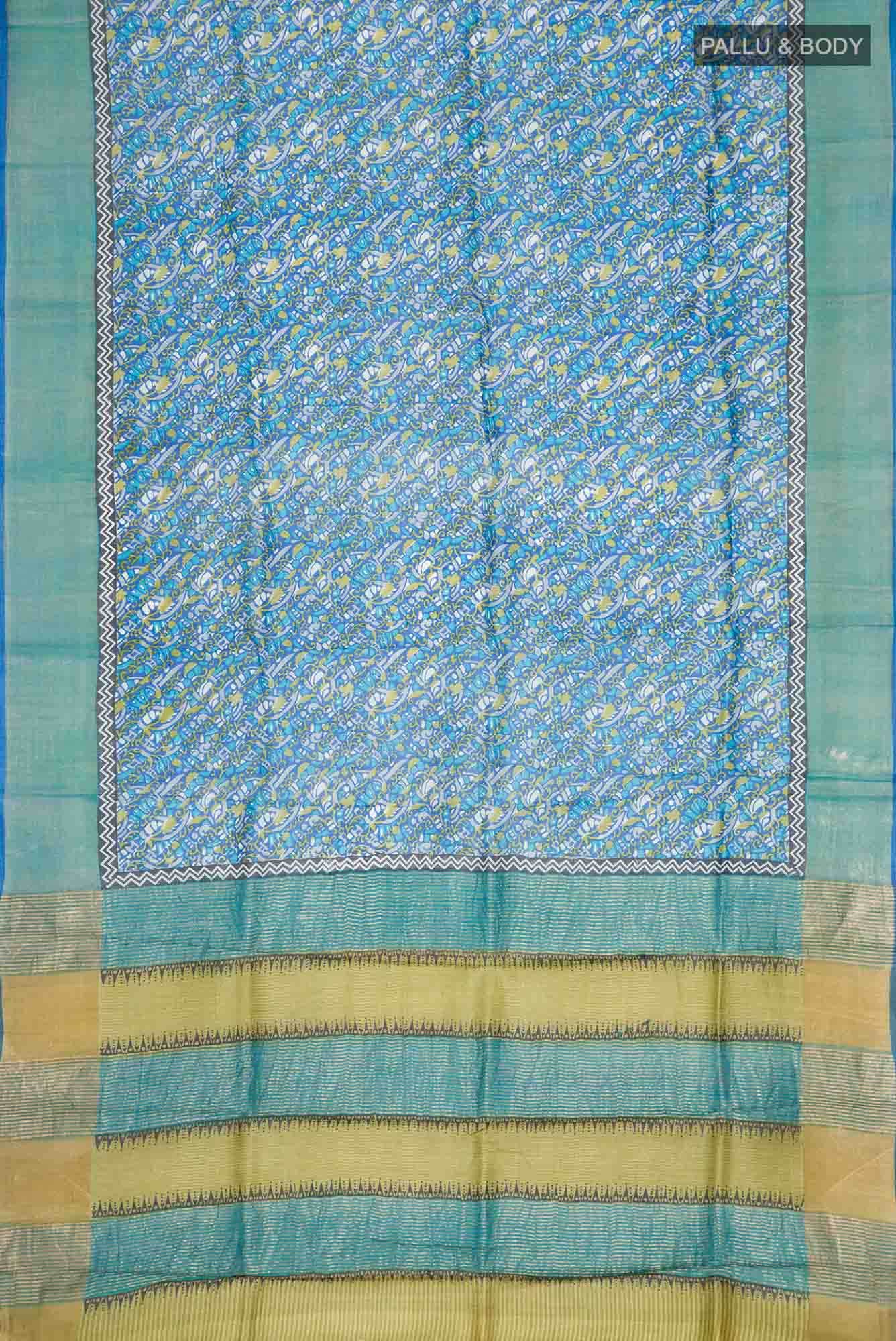 Blue Bhagalpuri Tussar Silk Saree - Image 3
