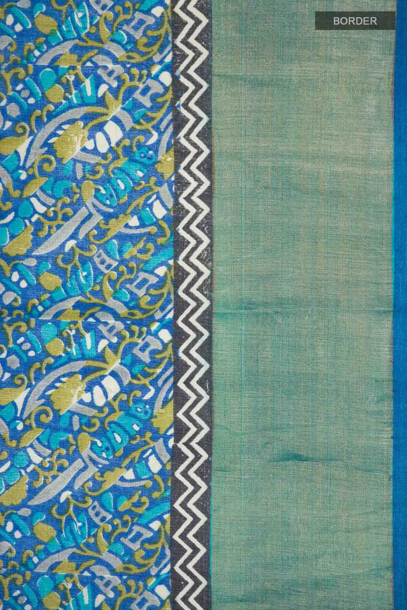 Blue Bhagalpuri Tussar Silk Saree - Image 4