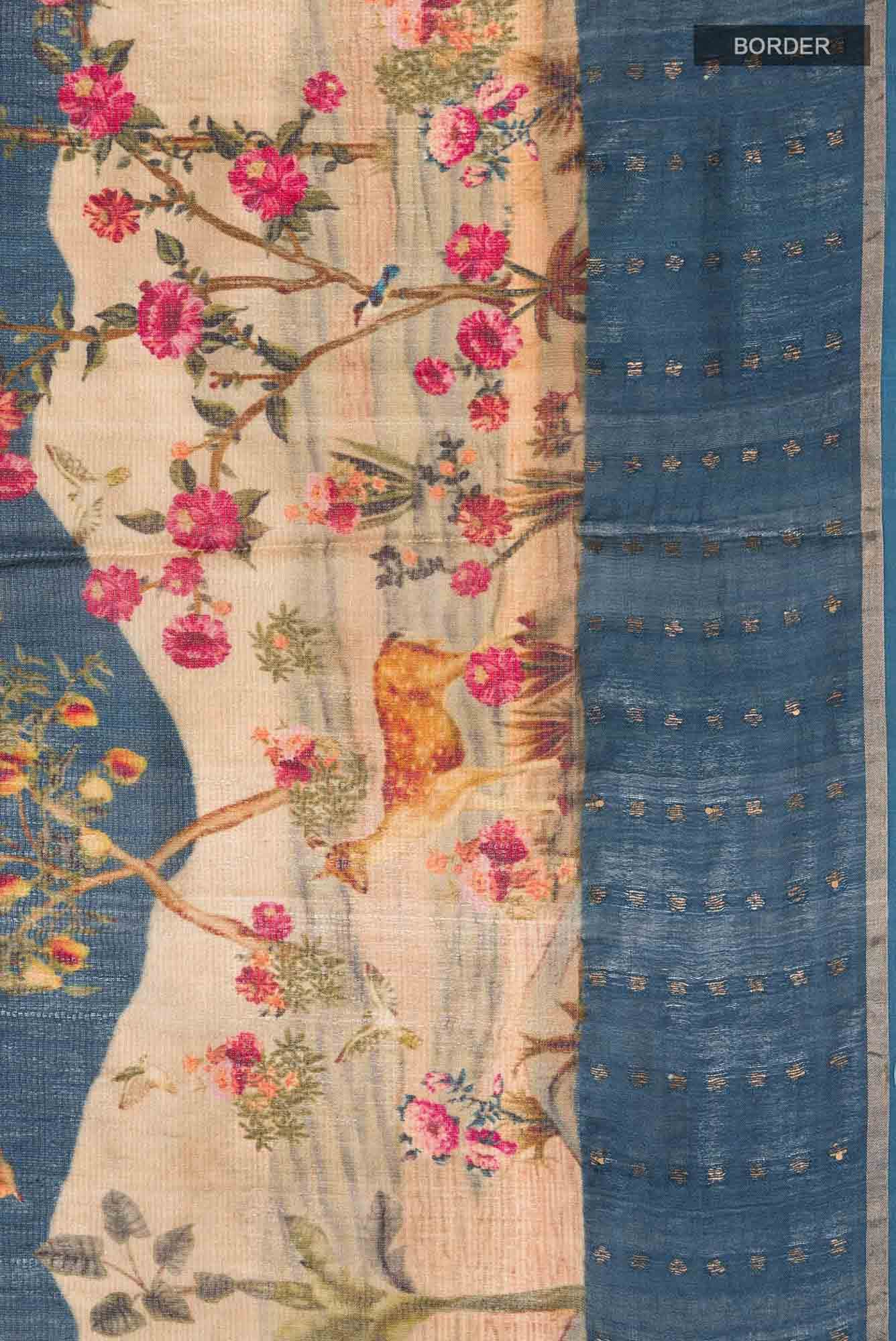 Blue Bhagalpuri Tussar Silk Saree - Image 4