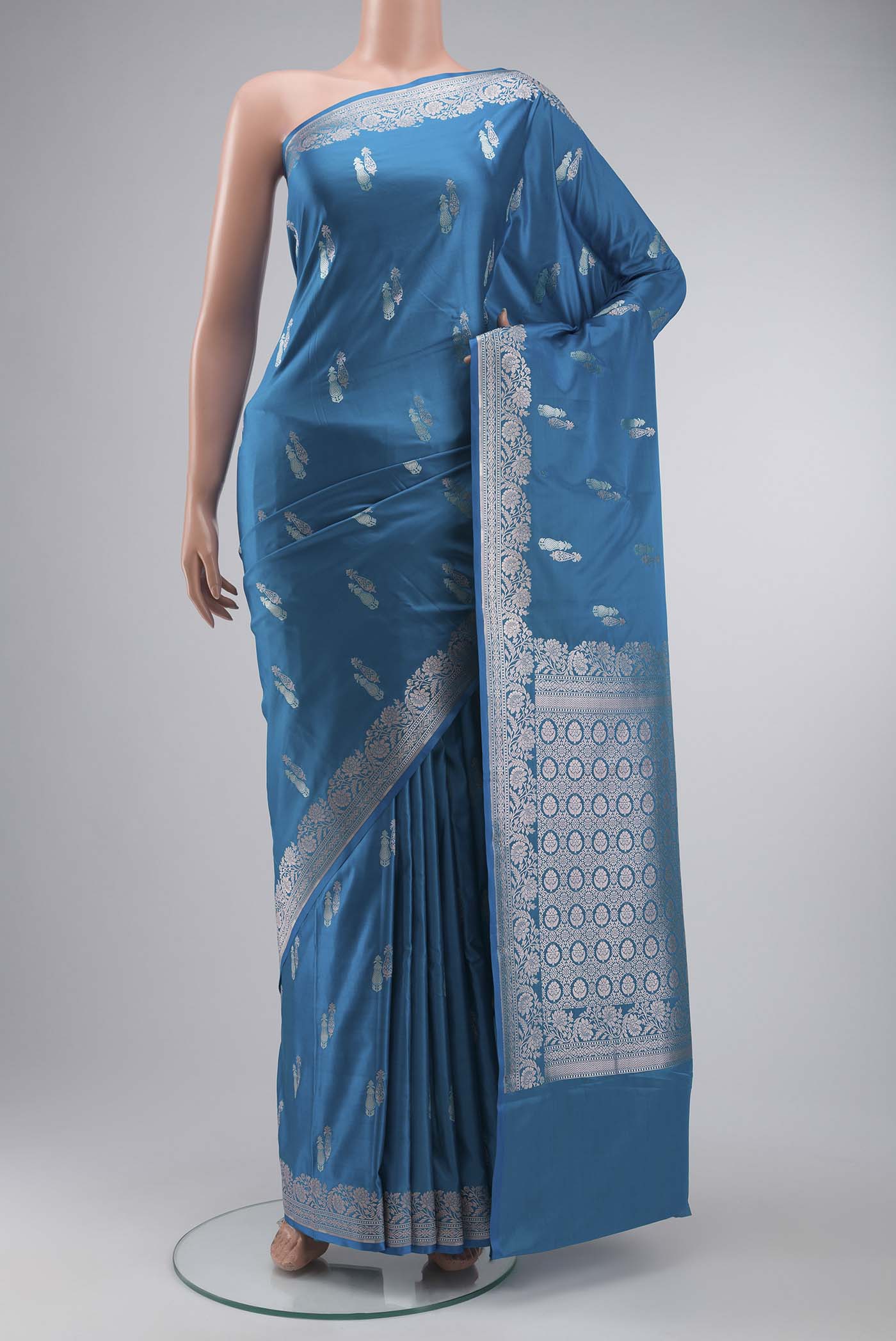 Blue Blended Banarasi Silk Saree