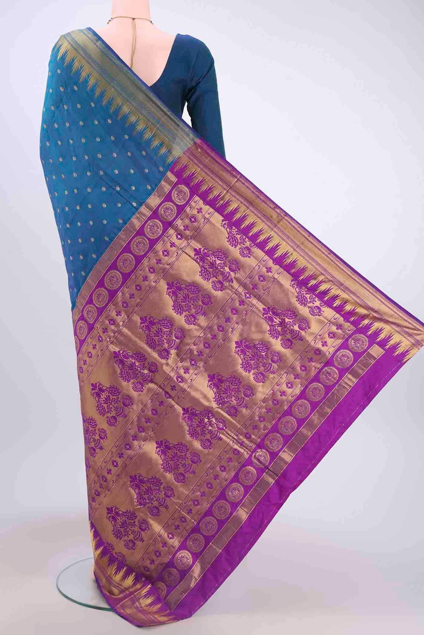 Blue Blended Bangalore Silk Saree - Image 3