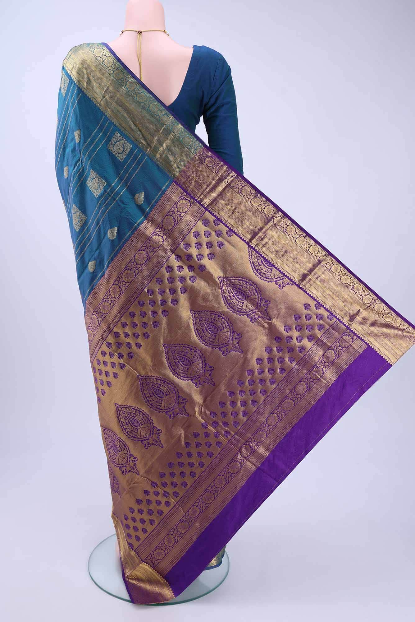 Blue Blended Bangalore Silk Saree - Image 2
