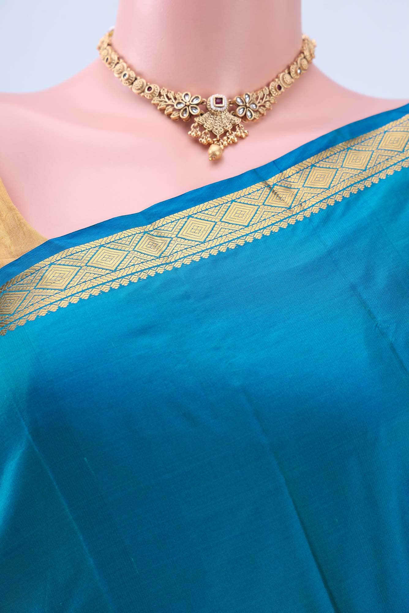 Blue Blended Bangalore Silk Saree - Image 3
