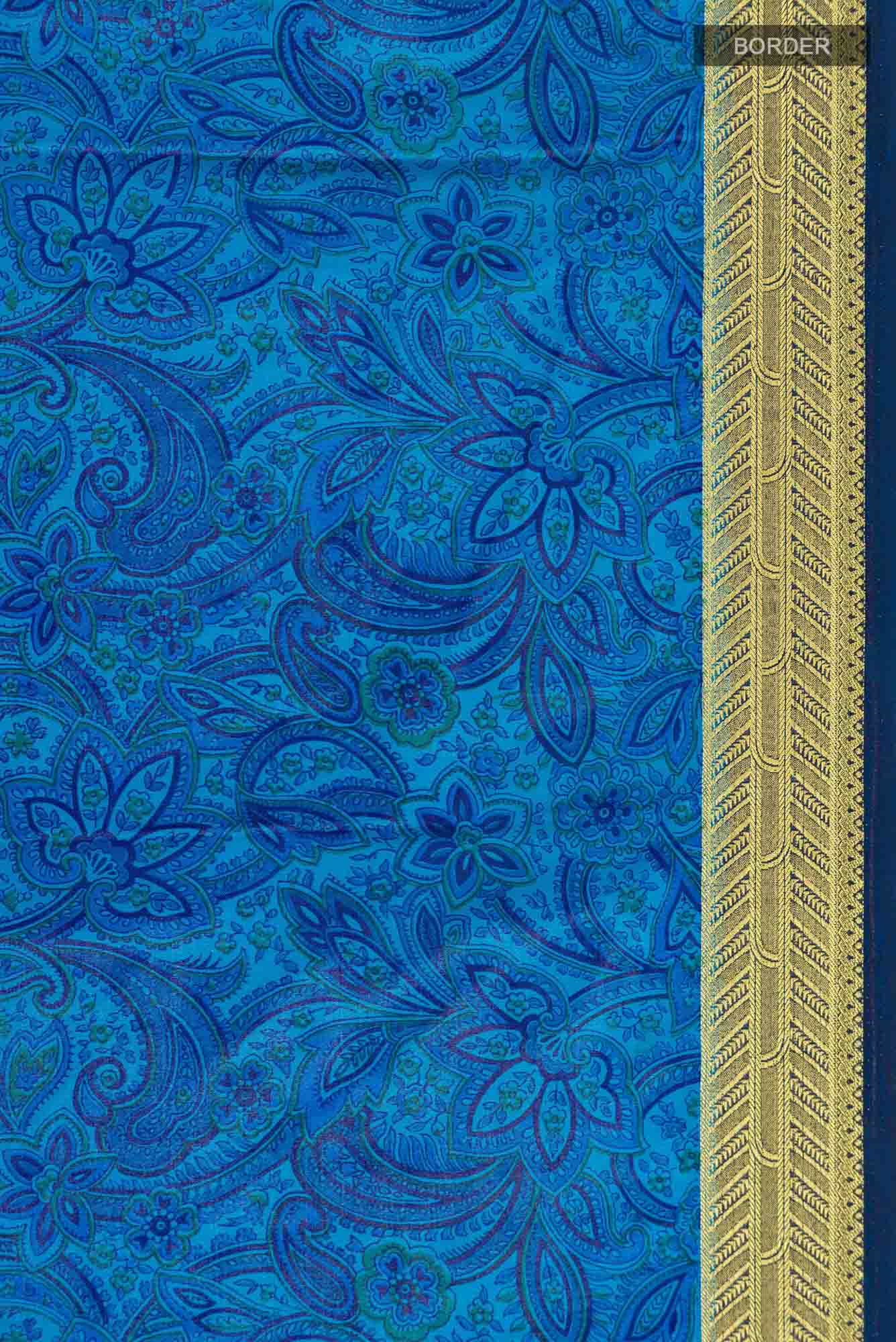 Blue Blended Crepe Saree - Image 3