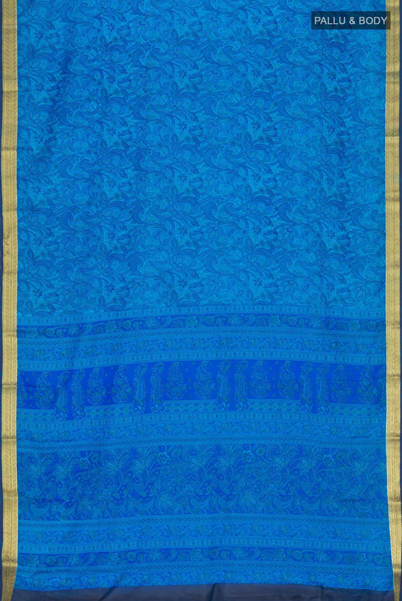 Blue Blended Crepe Saree - Image 5