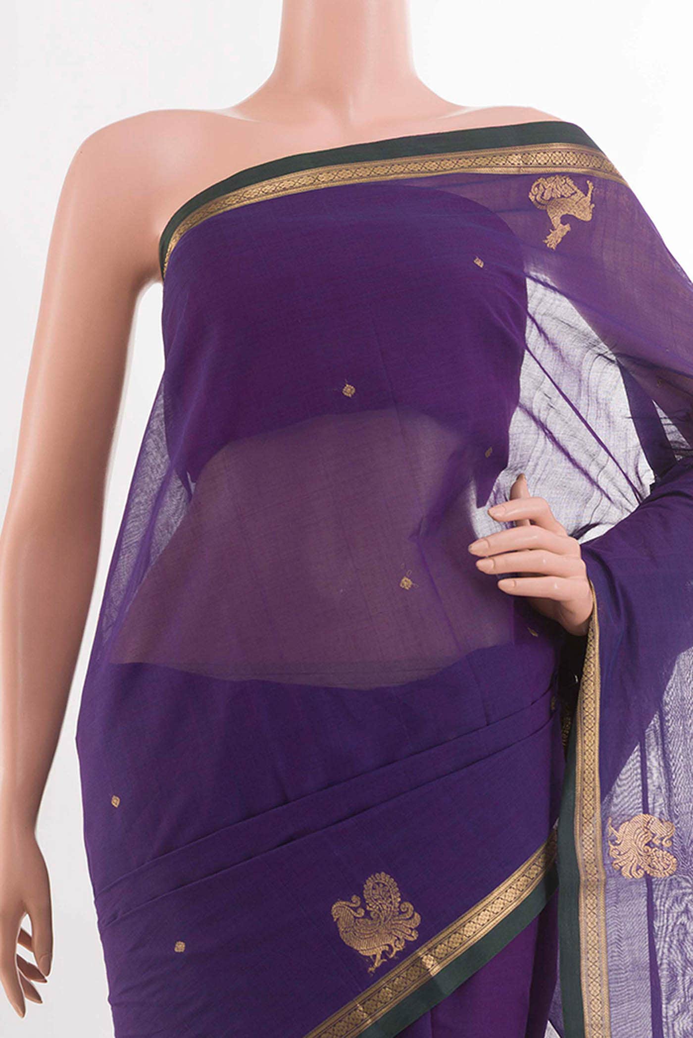 Blue Blended Kanchi Cotton Saree - Image 4