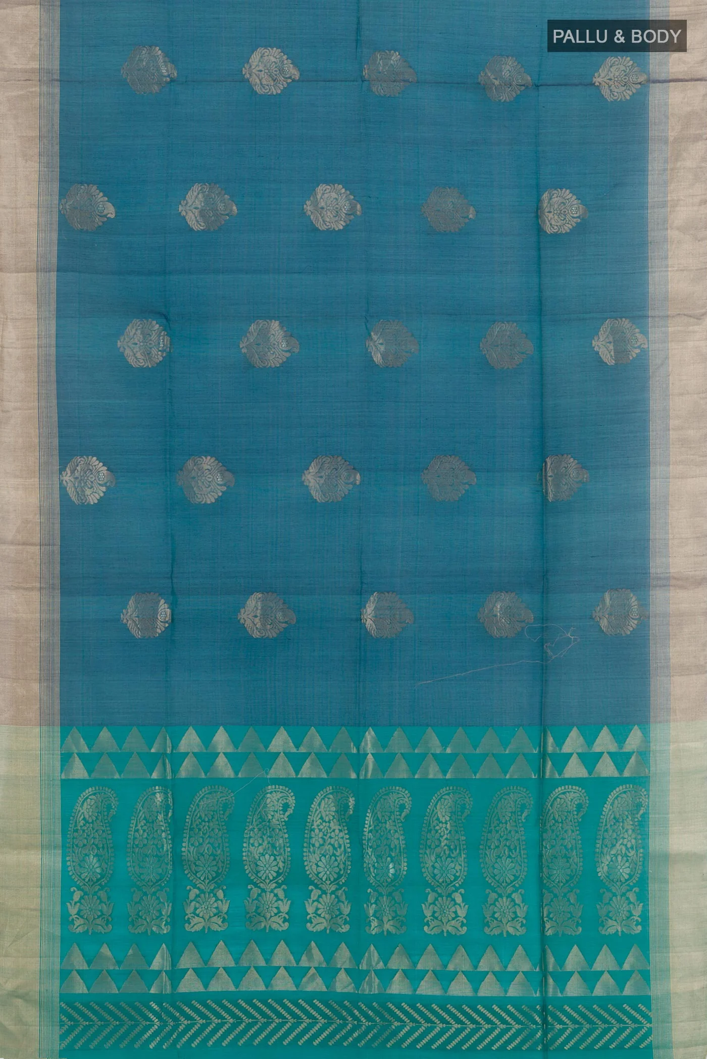 Blue Blended Kora Cotton Saree - Image 3