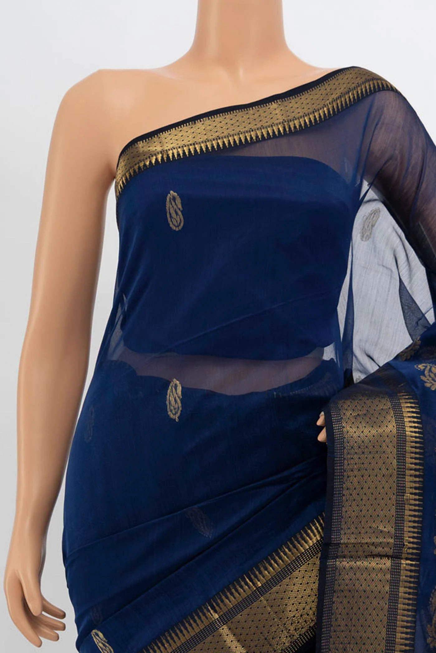 Blue Maheshwari Silk Cotton Saree - Image 2