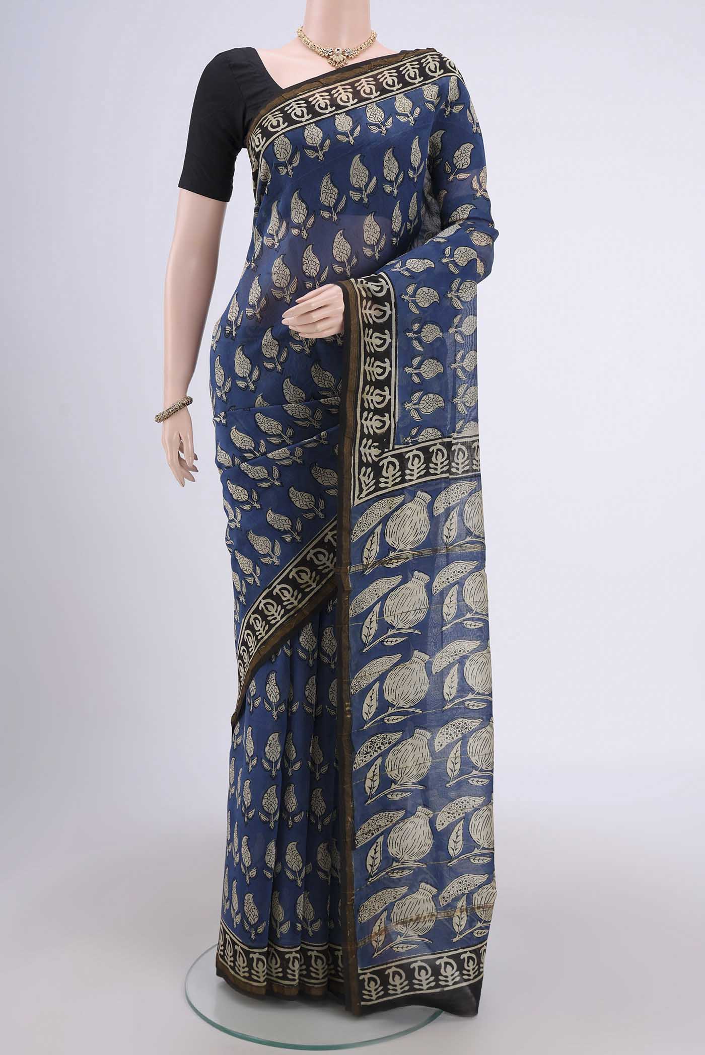 Blue Chanderi Silk Cotton Saree