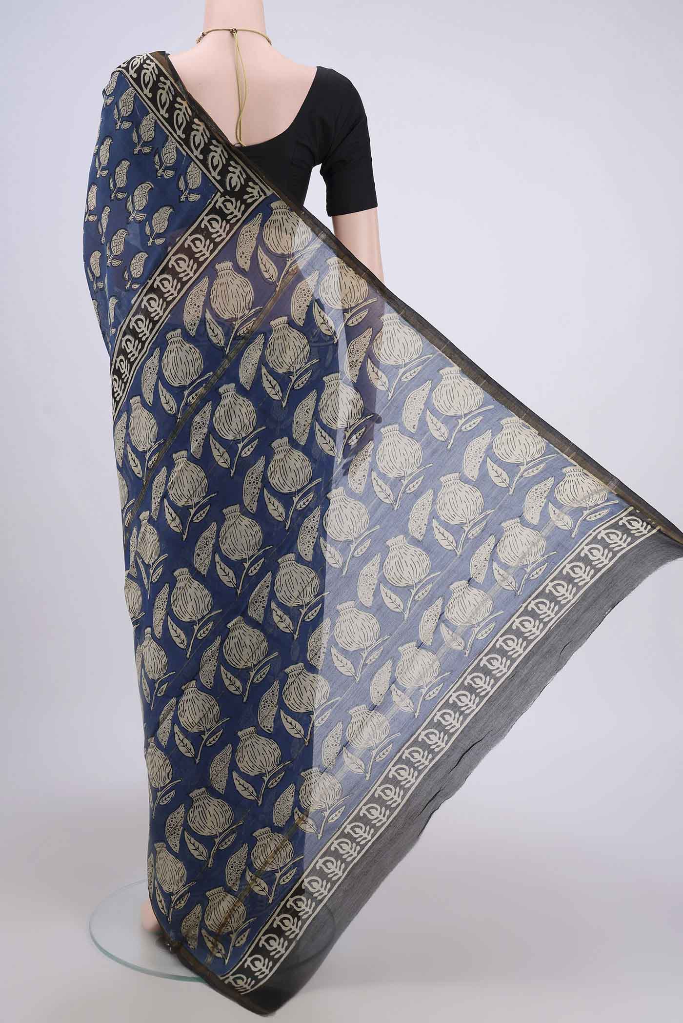 Blue Chanderi Silk Cotton Saree - Image 3