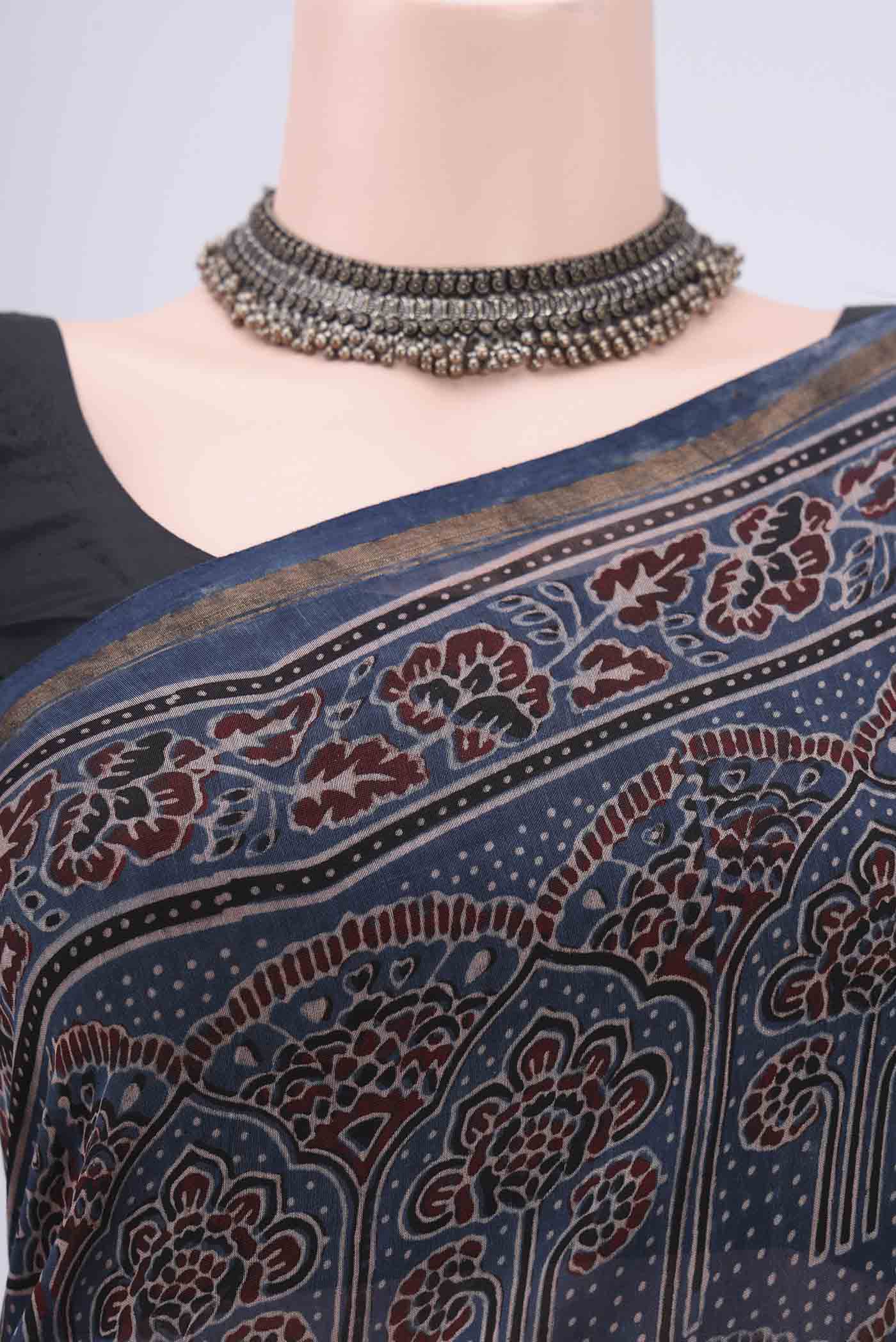 Blue Chanderi Silk Cotton Saree - Image 2