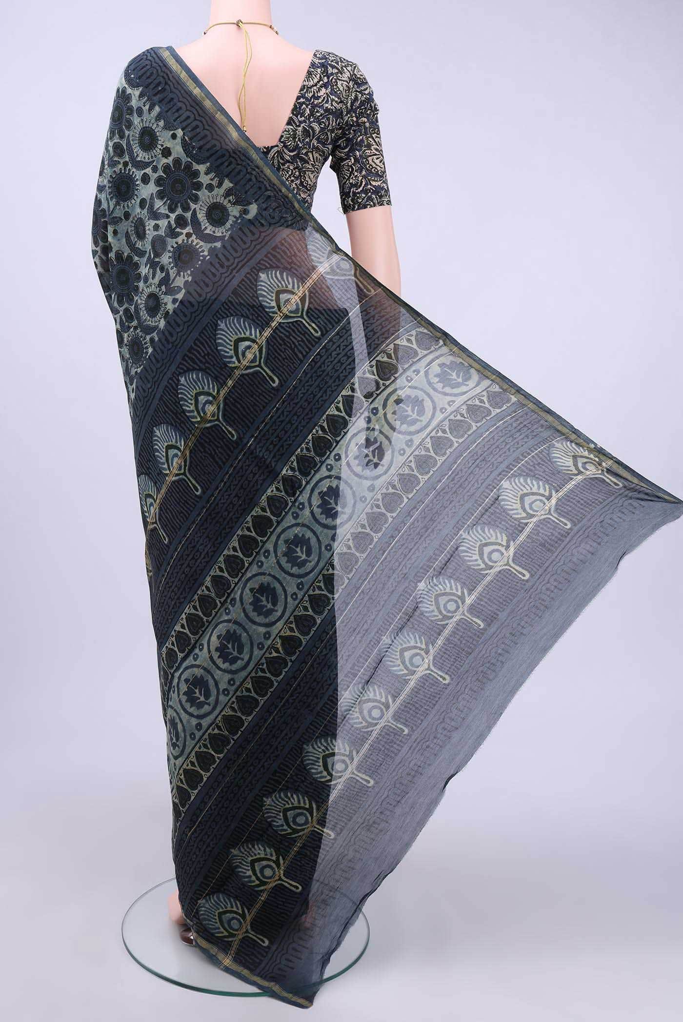Blue Chanderi Silk Cotton Saree - Image 2