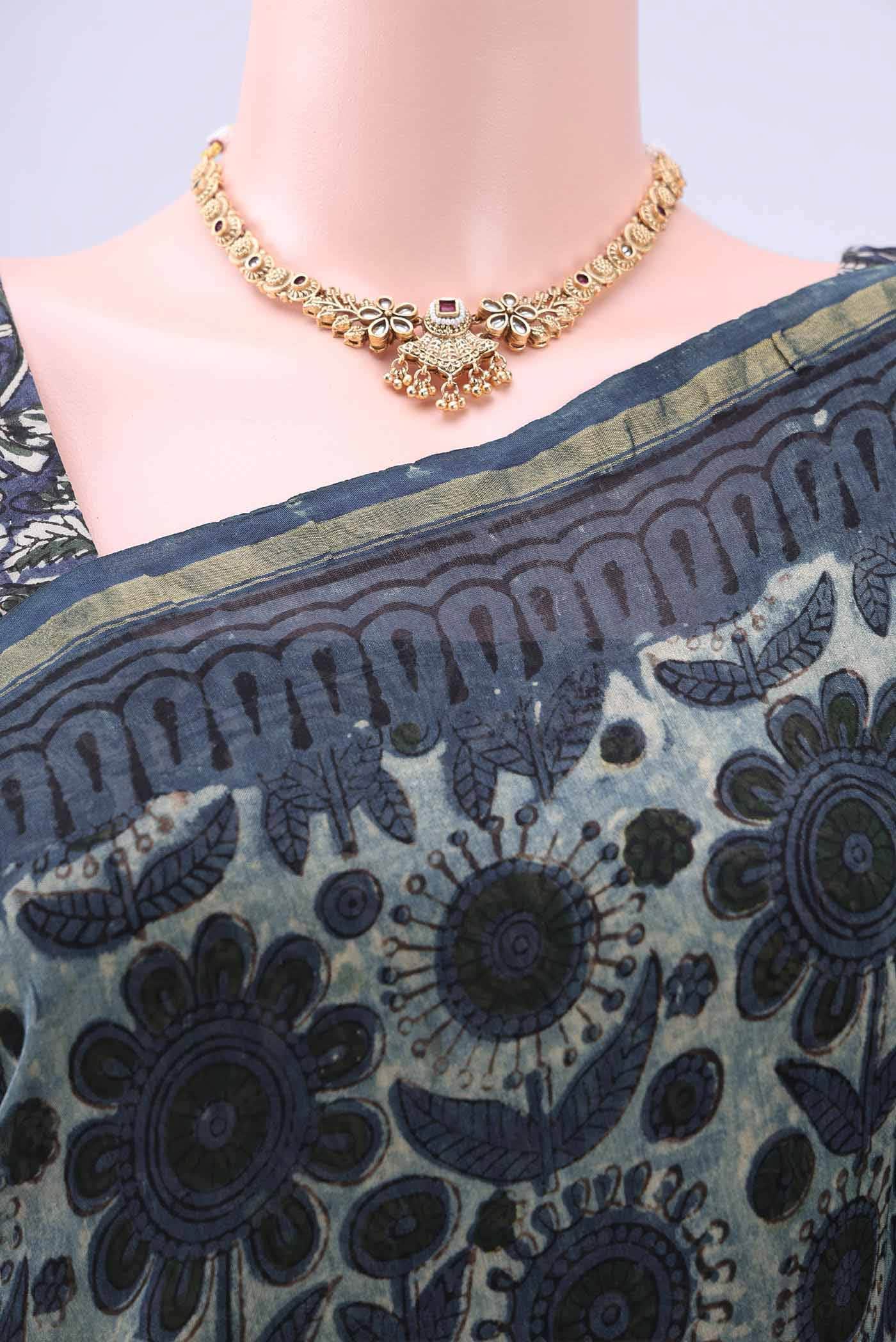 Blue Chanderi Silk Cotton Saree - Image 3