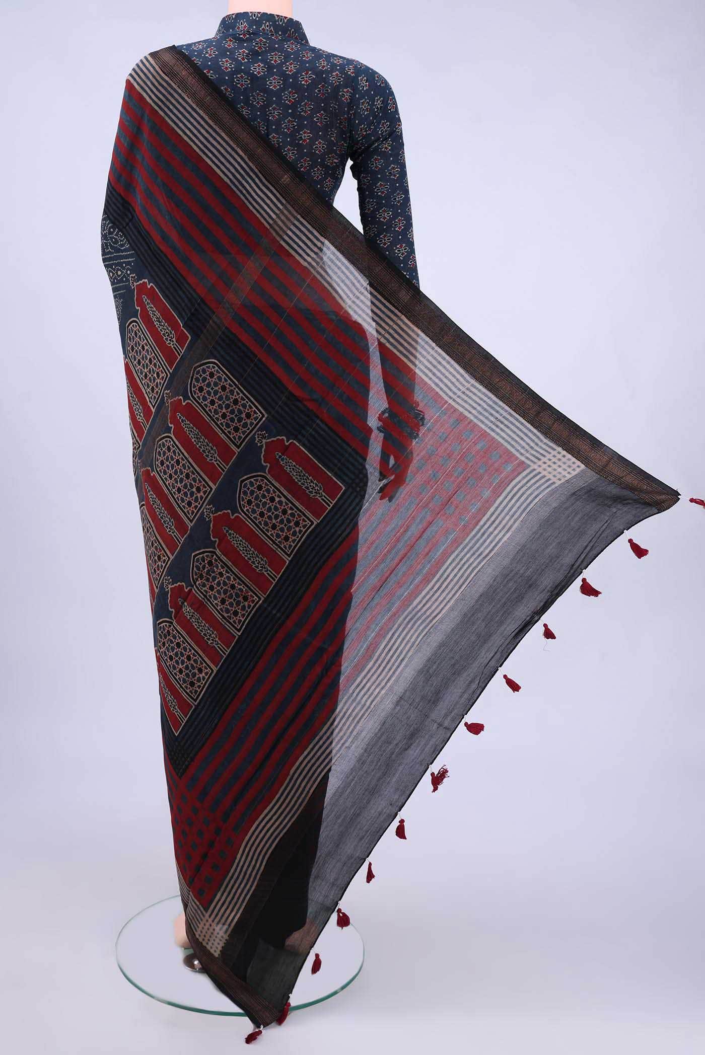 Blue Chanderi Silk Cotton Saree - Image 2