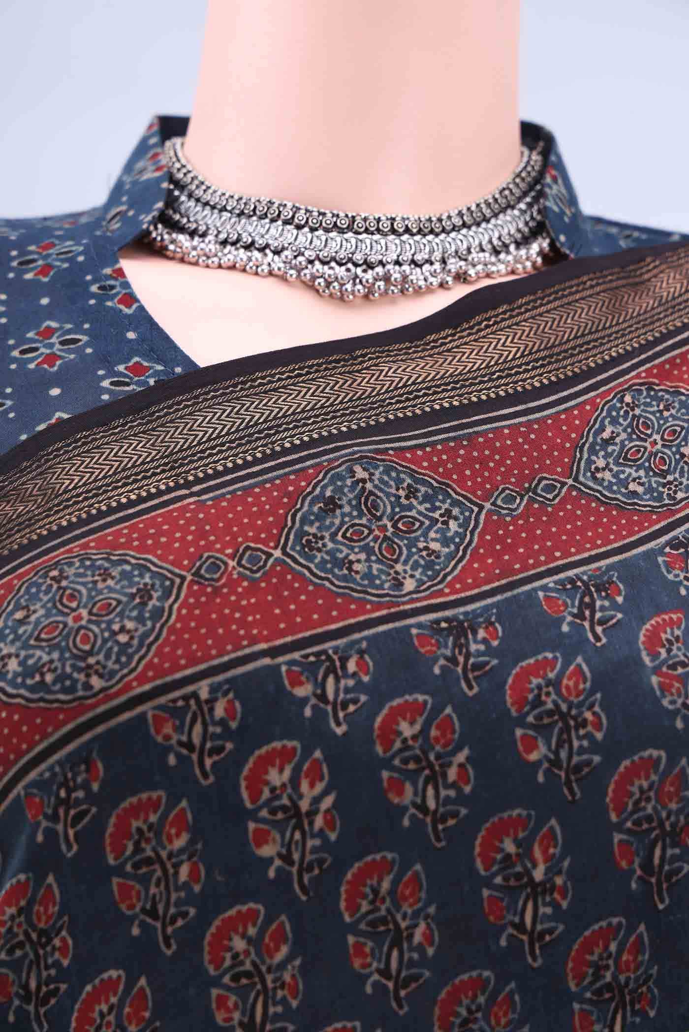 Blue Chanderi Silk Cotton Saree - Image 3