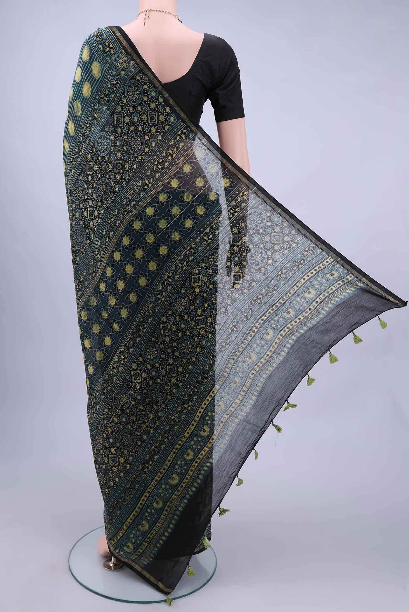 Blue Chanderi Silk Cotton Saree - Image 2