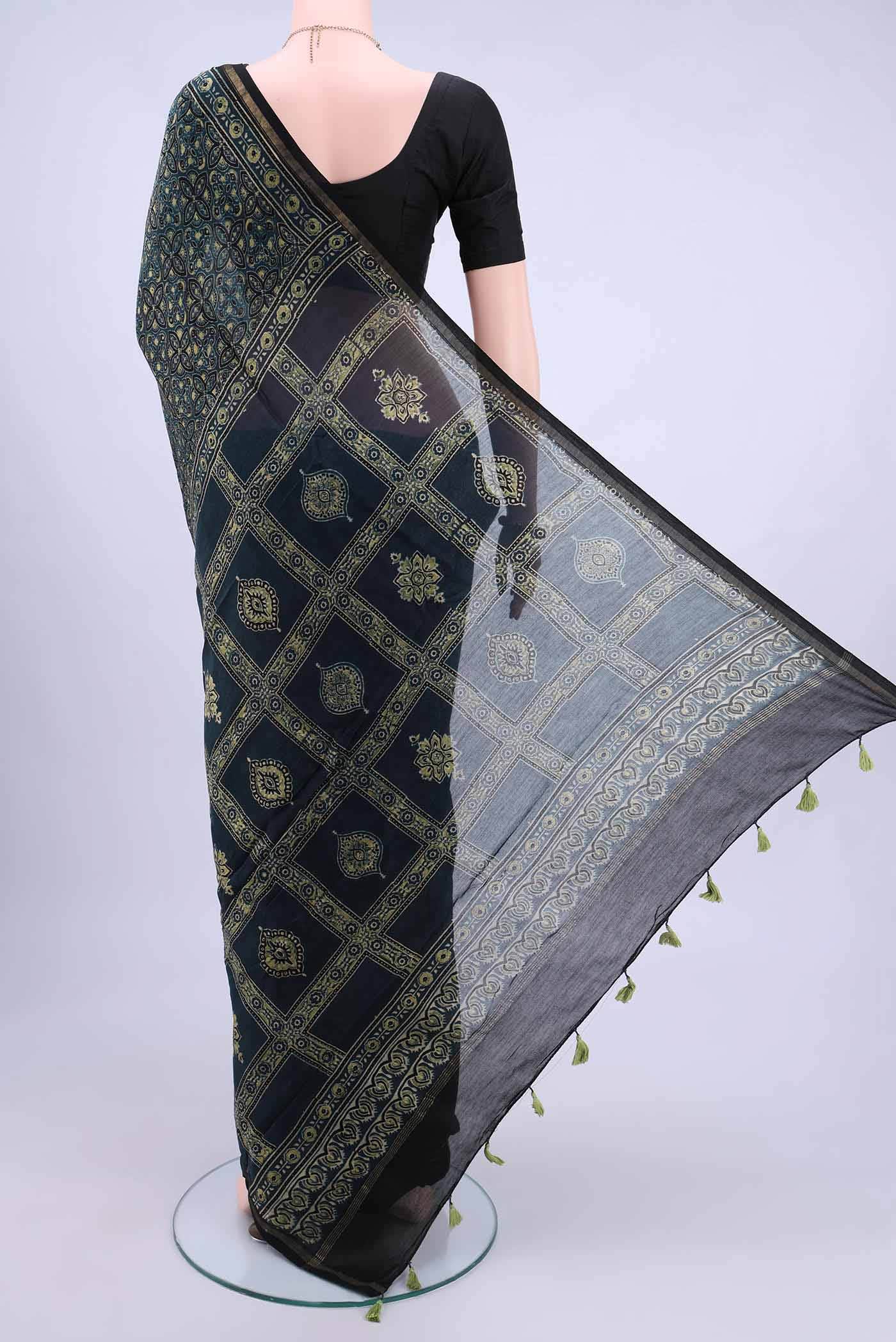 Blue Chanderi Silk Cotton Saree - Image 2