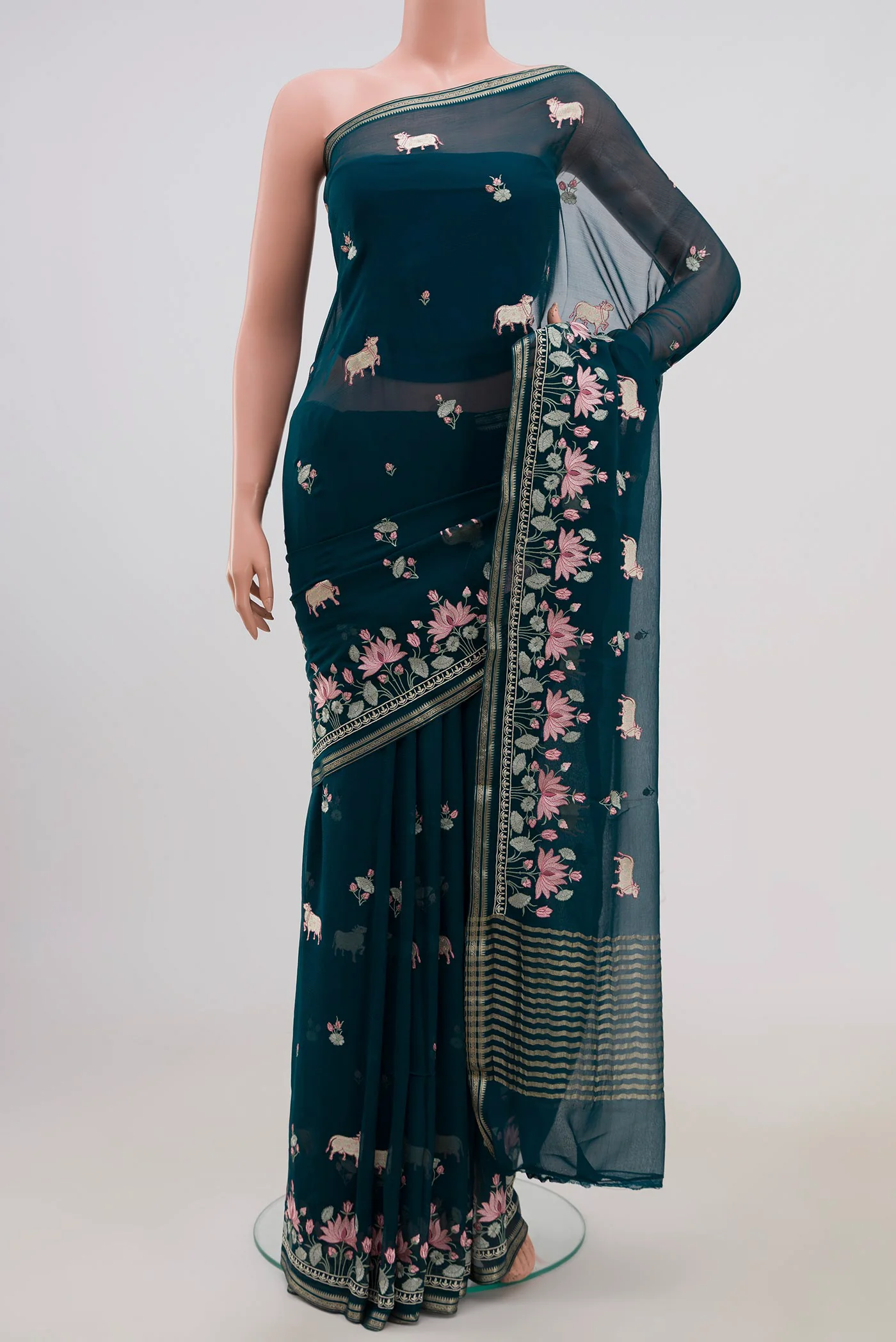 Blue Mysore Chiffon Saree