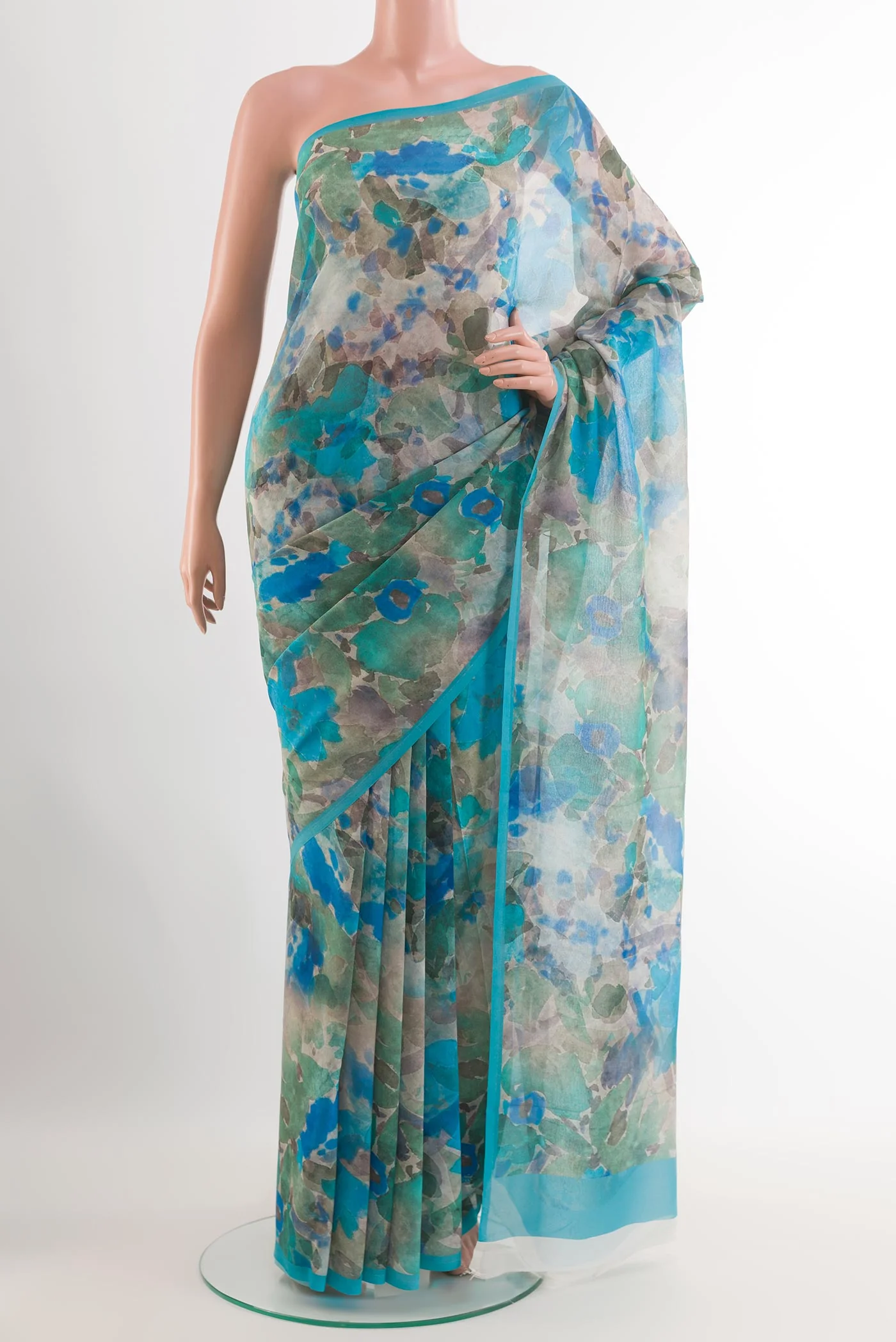 Blue Mysore Chiffon Saree