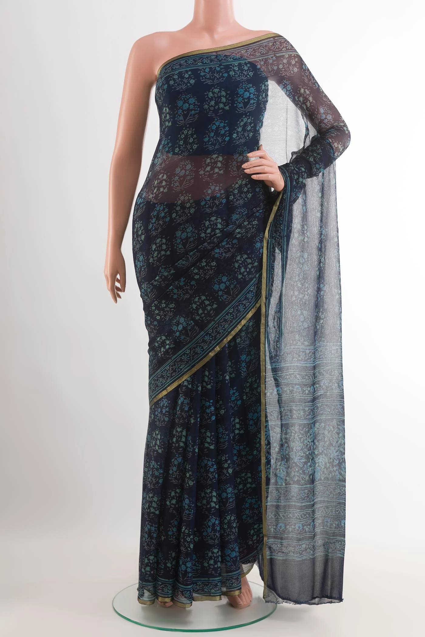 Navy Blue Mysore Chiffon Saree
