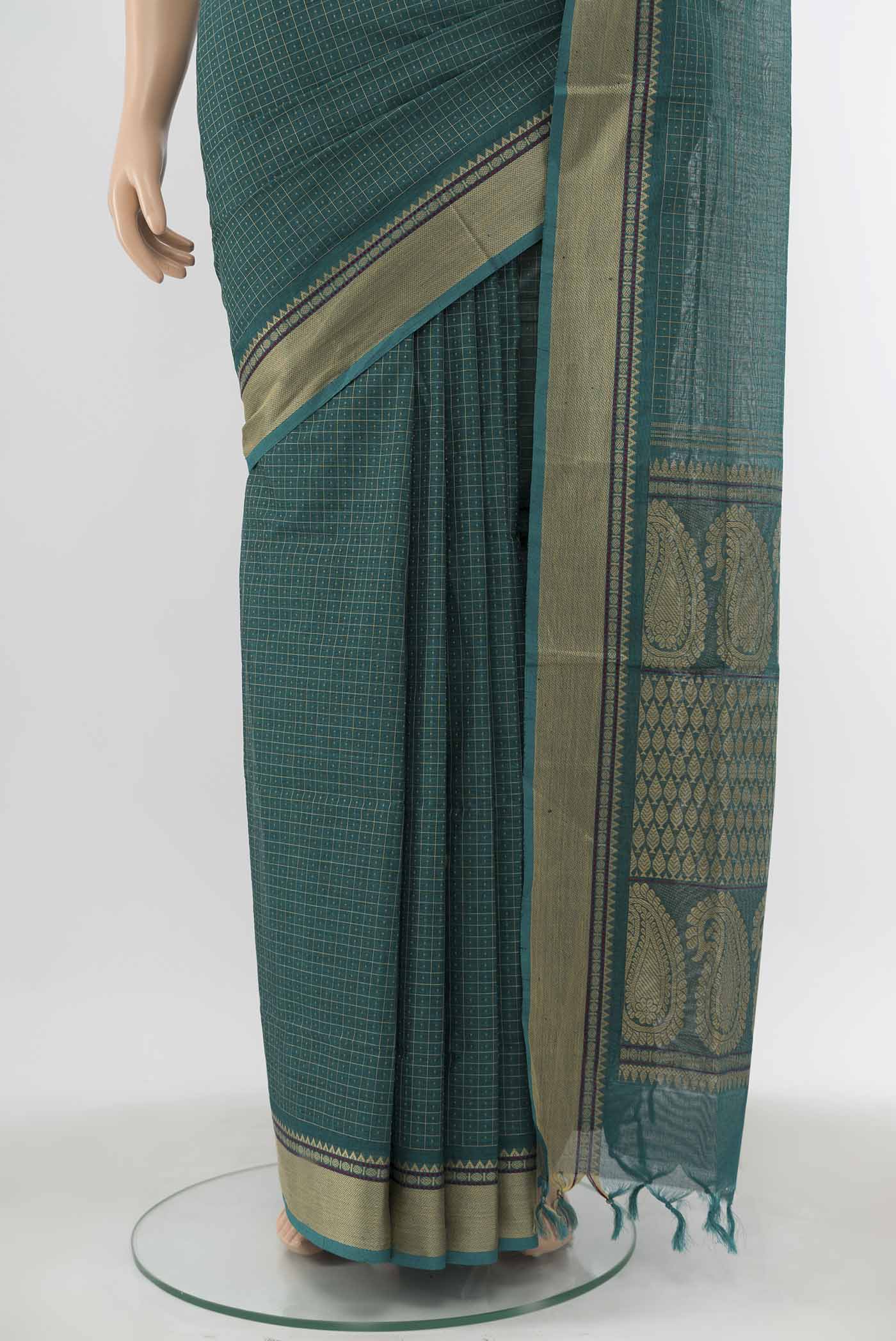 Blue Coimbatore Cotton Saree - Image 3