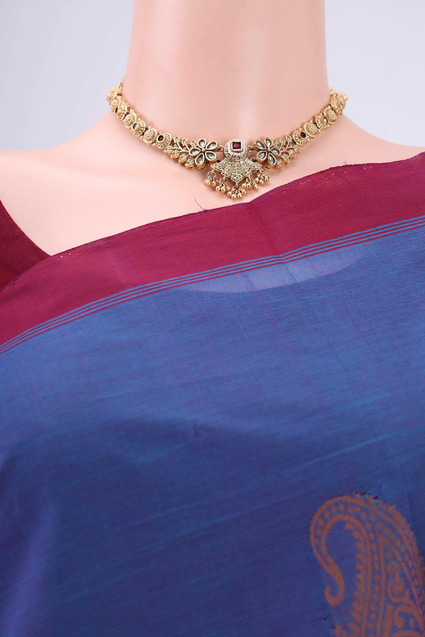 Blue Coimbatore Cotton Saree - Image 2