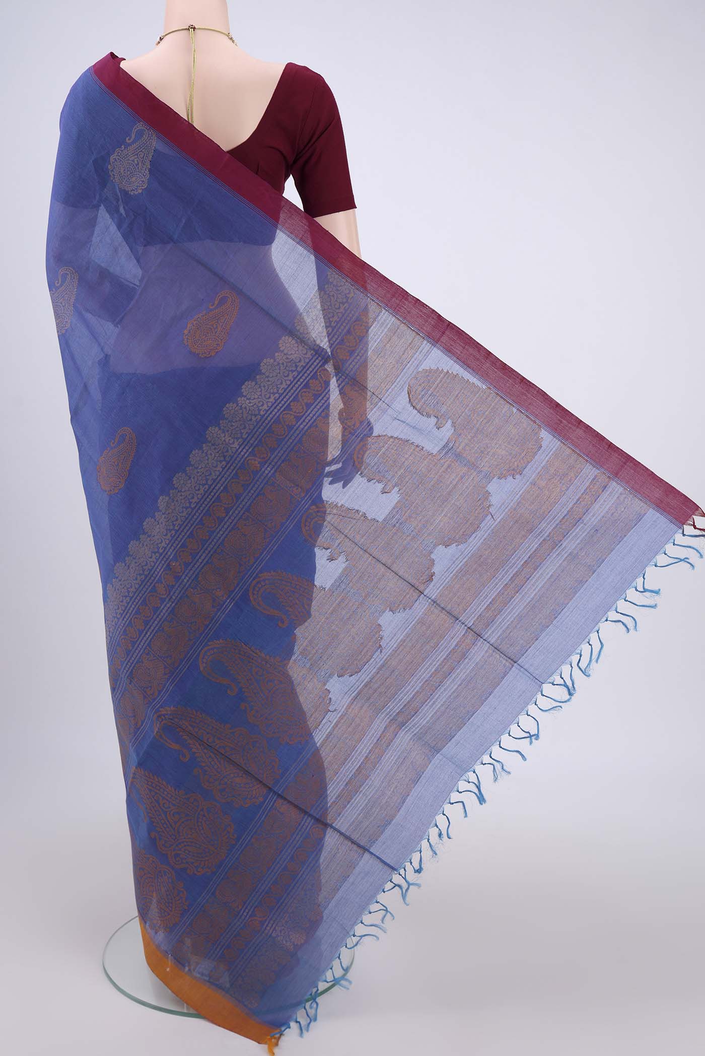 Blue Coimbatore Cotton Saree - Image 3