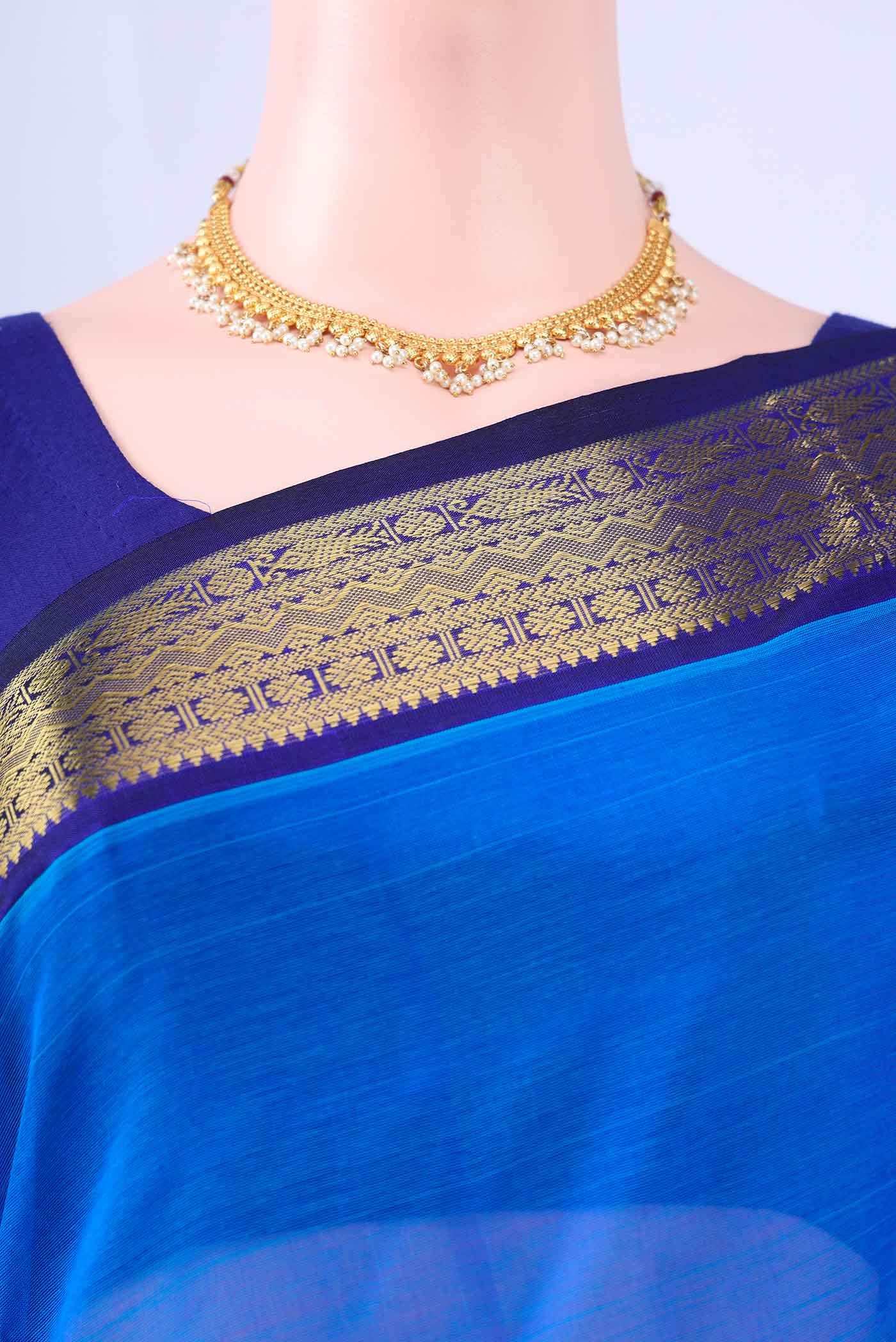 Blue Coimbatore Silk Cotton Saree - Image 3