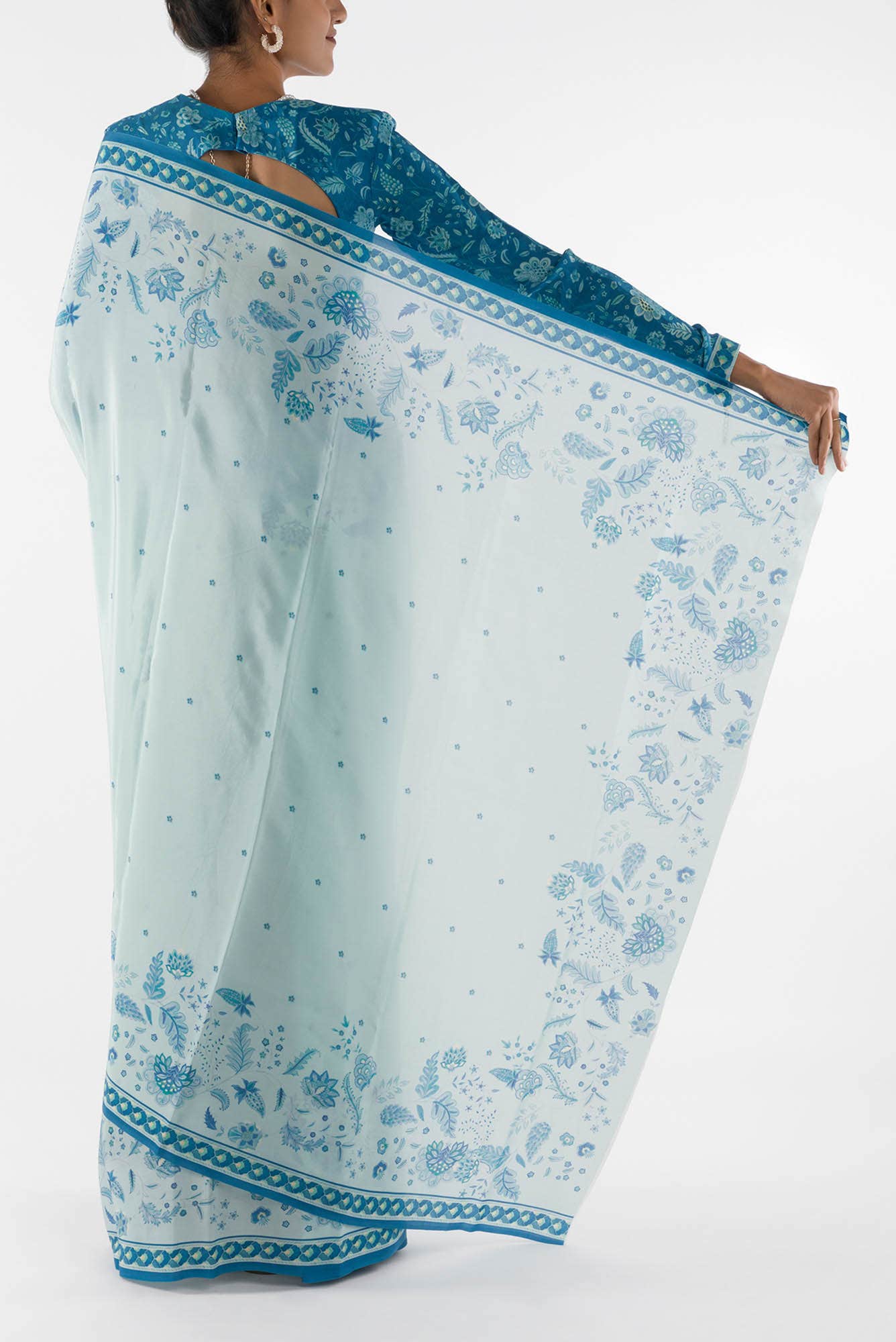 Chandni -  Light Blue Floral design saree from Chintz Collection, Designed by Nalli - Image 5