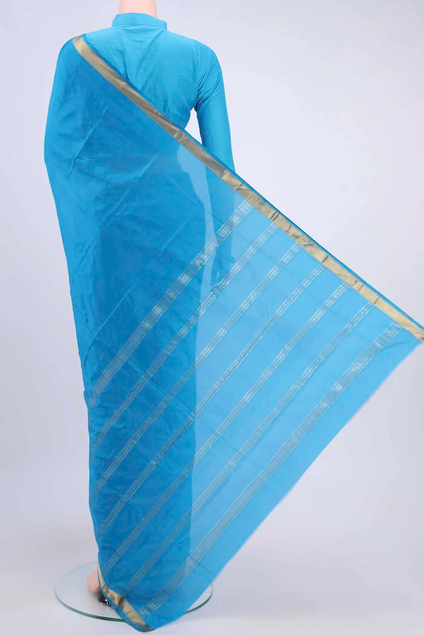 Blue Blended Bangalore Silk Saree - Image 3