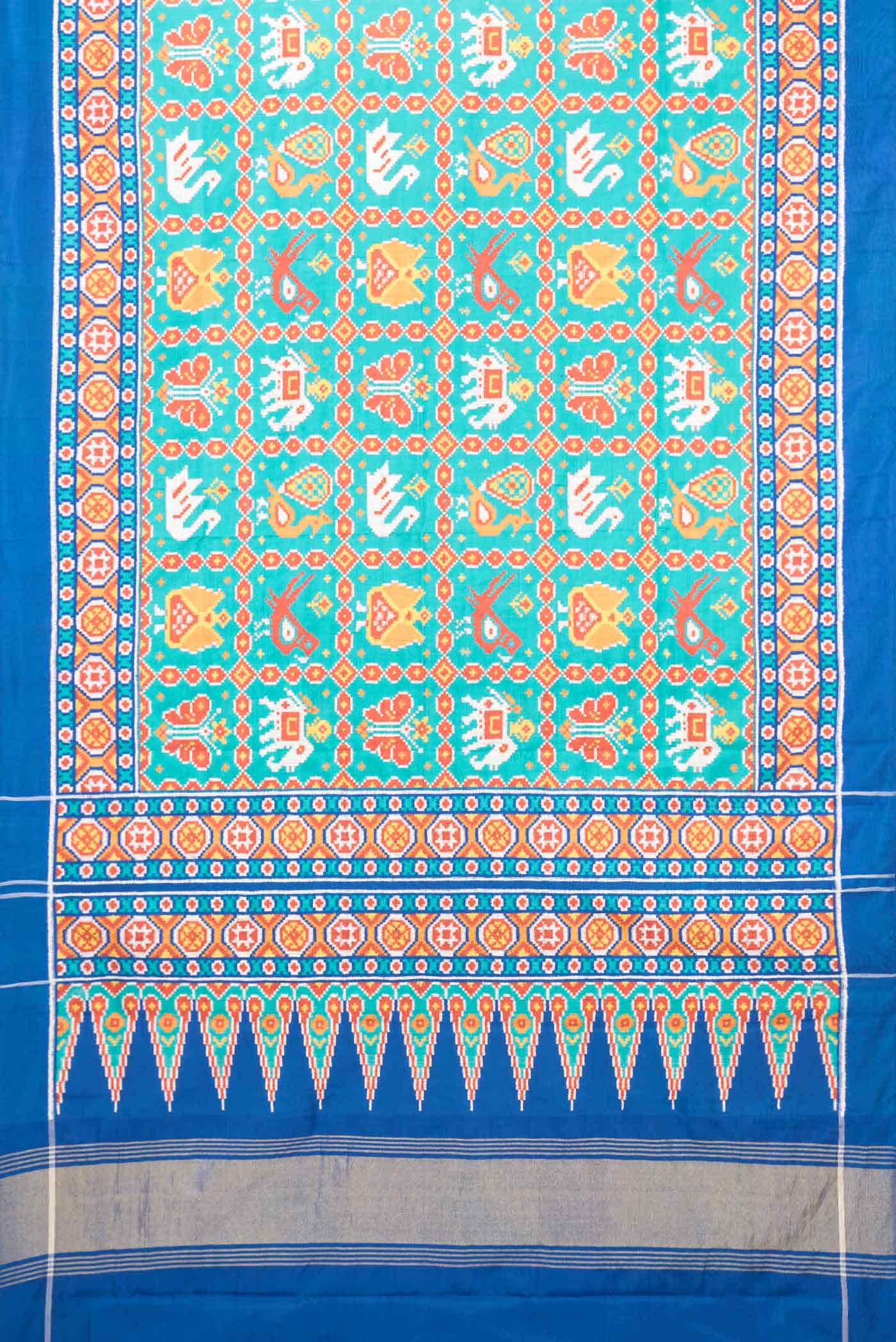 Pure Silk Pure Zari Blue Dual Tone Double Ikat Saree - Image 4