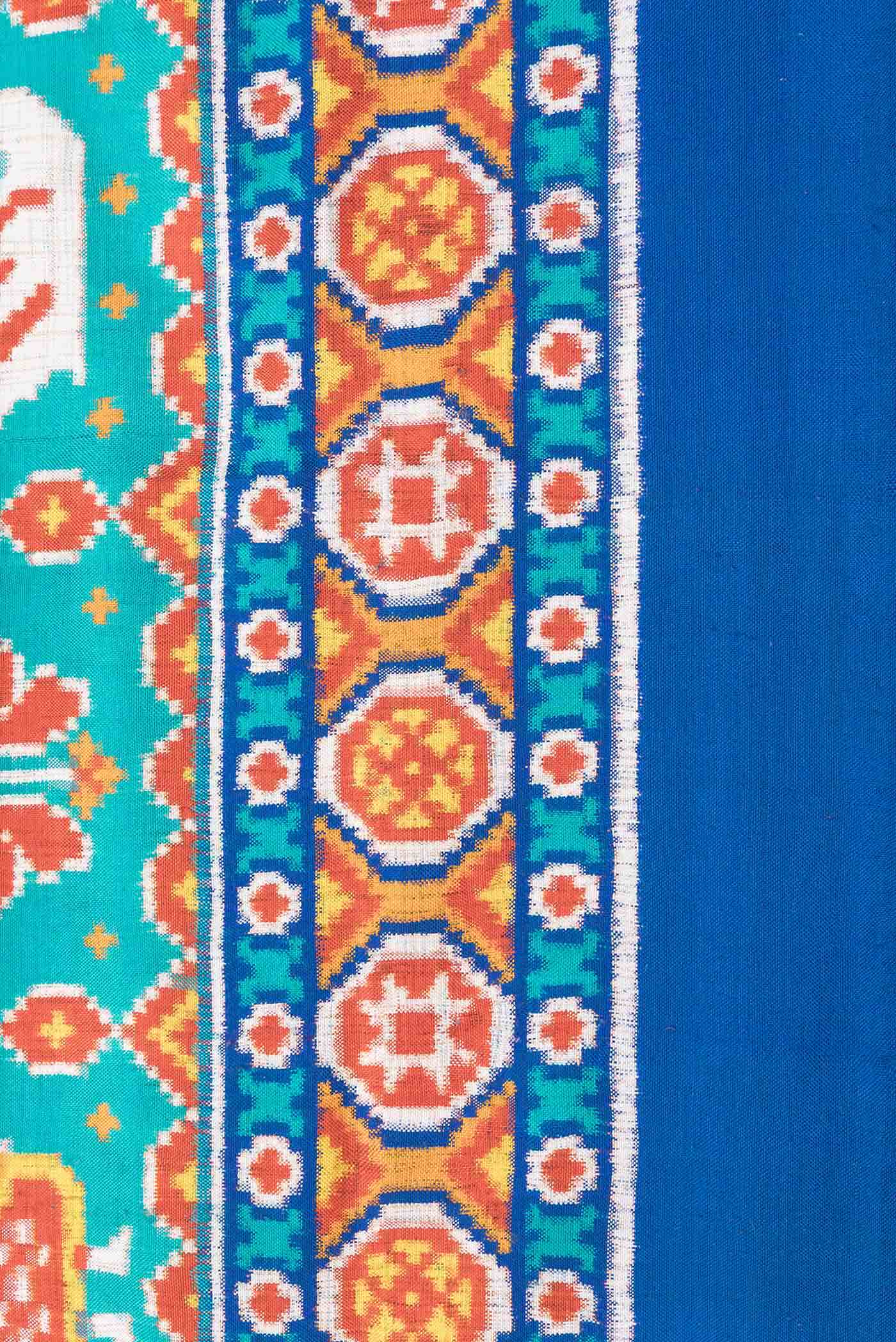 Pure Silk Pure Zari Blue Dual Tone Double Ikat Saree - Image 6