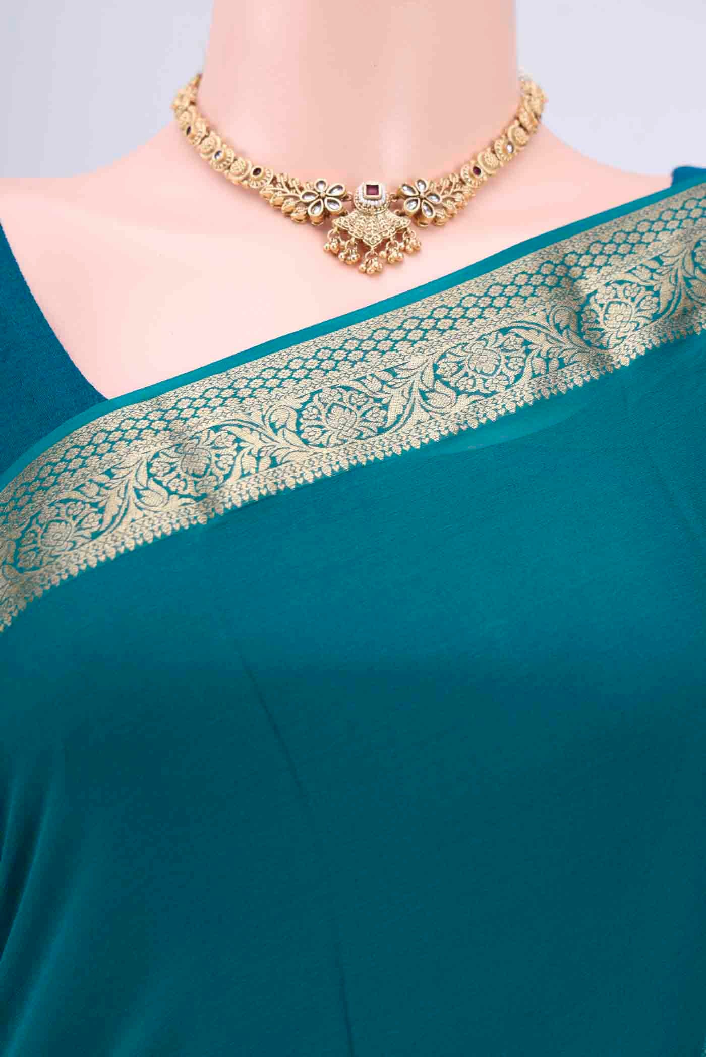 Blue Dual Tone Mysore Chiffon Saree - Image 2