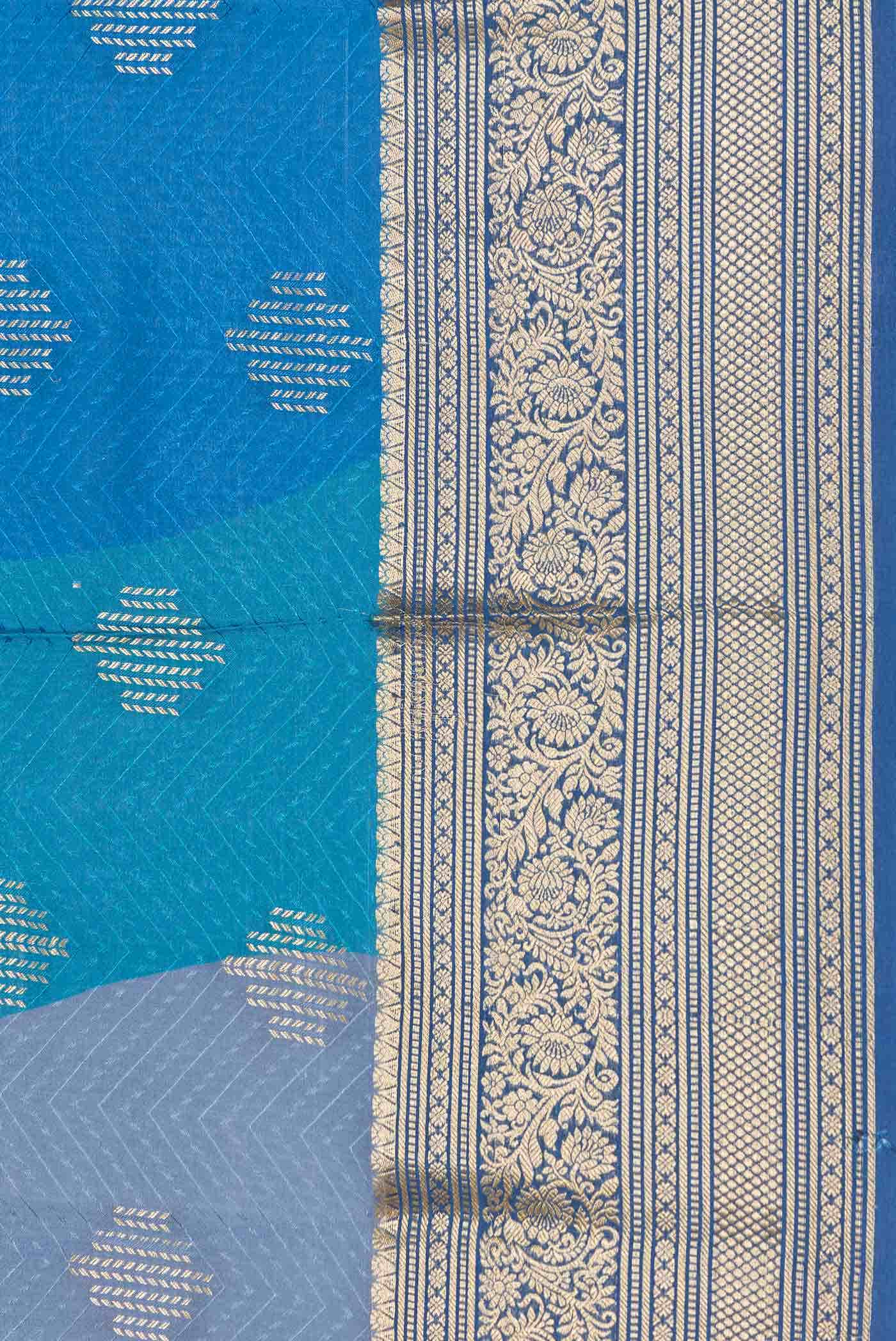Blue Dual Tone Mysore Crepe Saree - Image 5