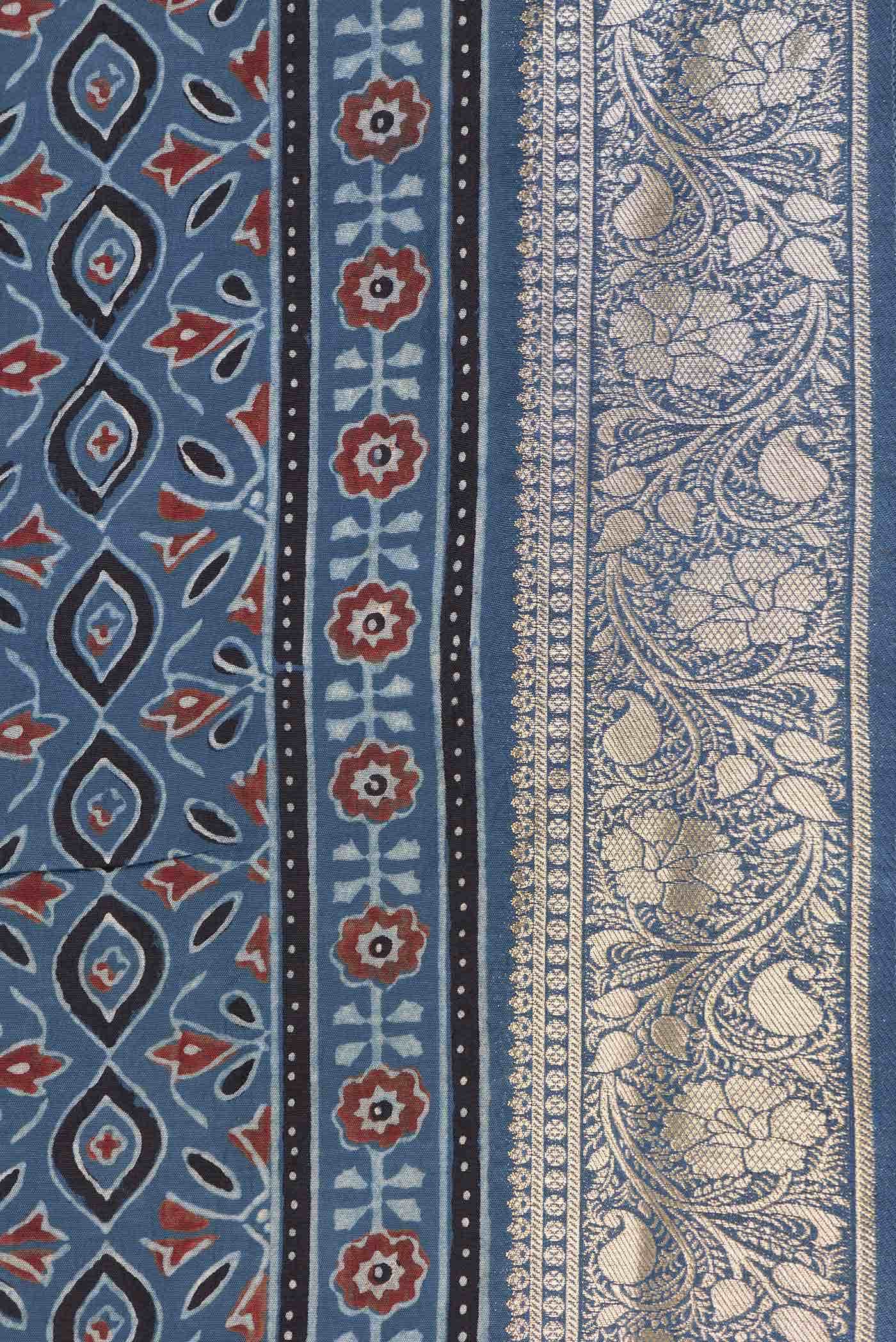 Blue Dual Tone Satin Silk Saree - Image 3