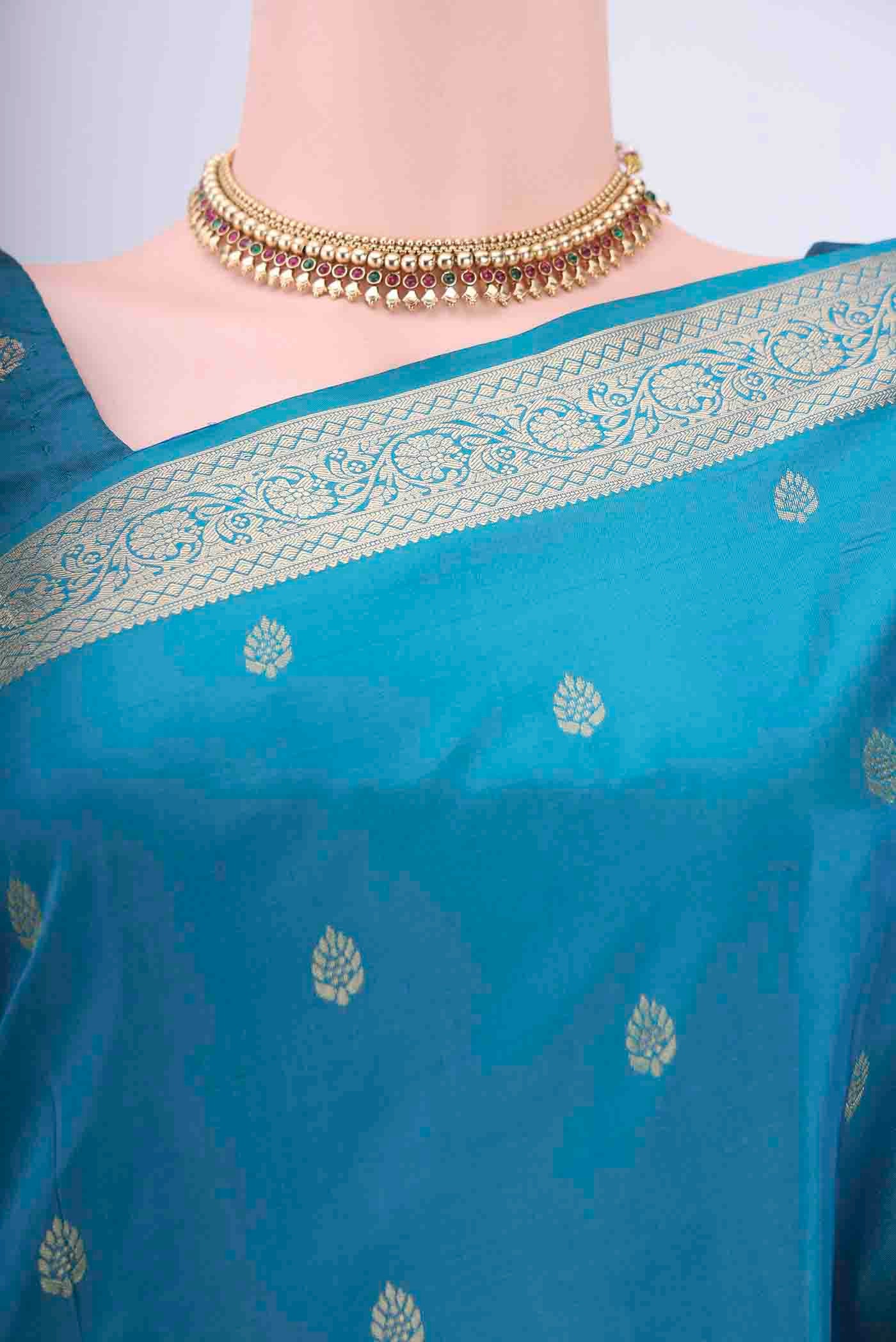 Blue Dual Tone Soft Silk Saree - Image 2